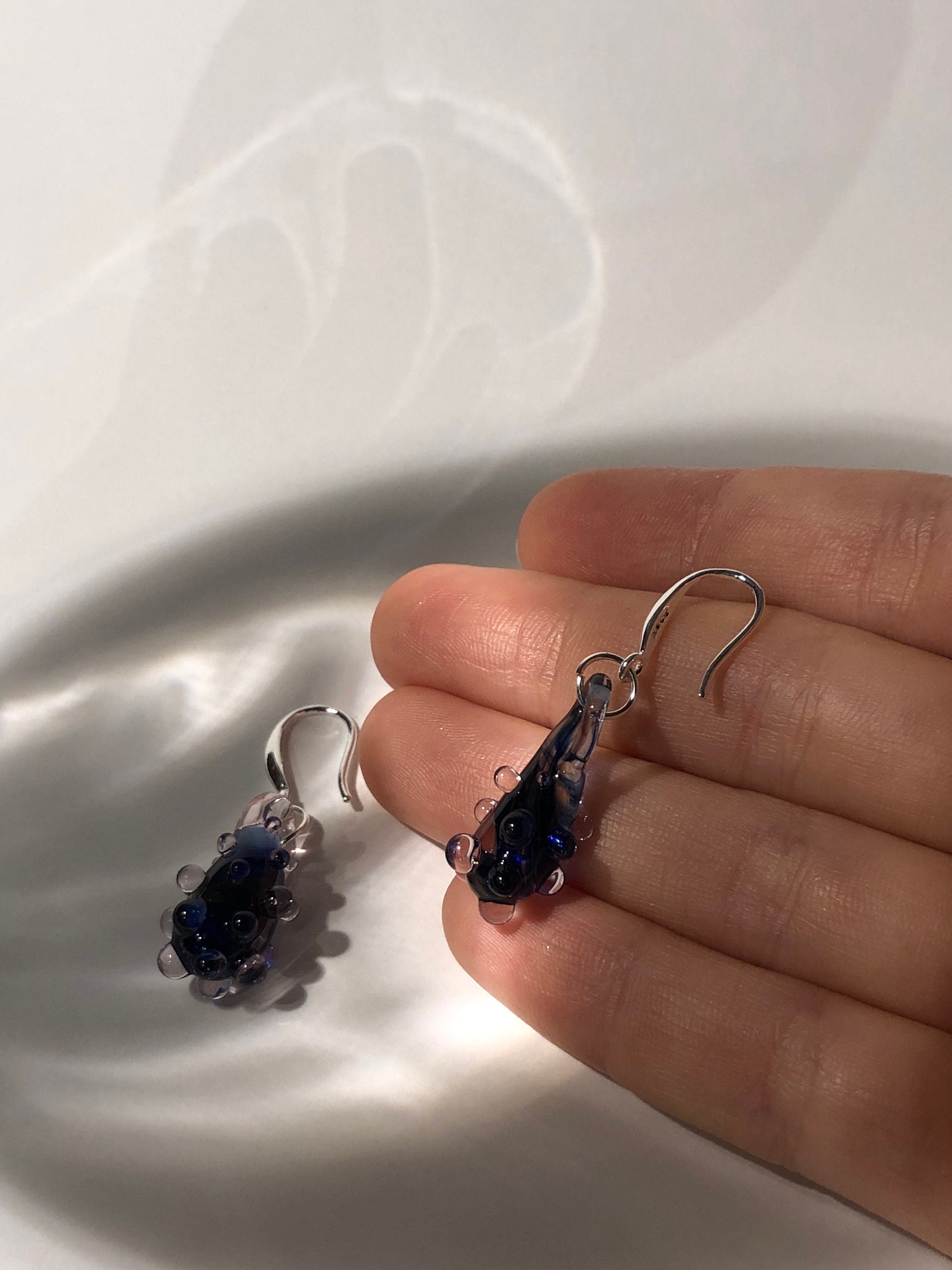 Handmade Blue Berry Glass Earrings