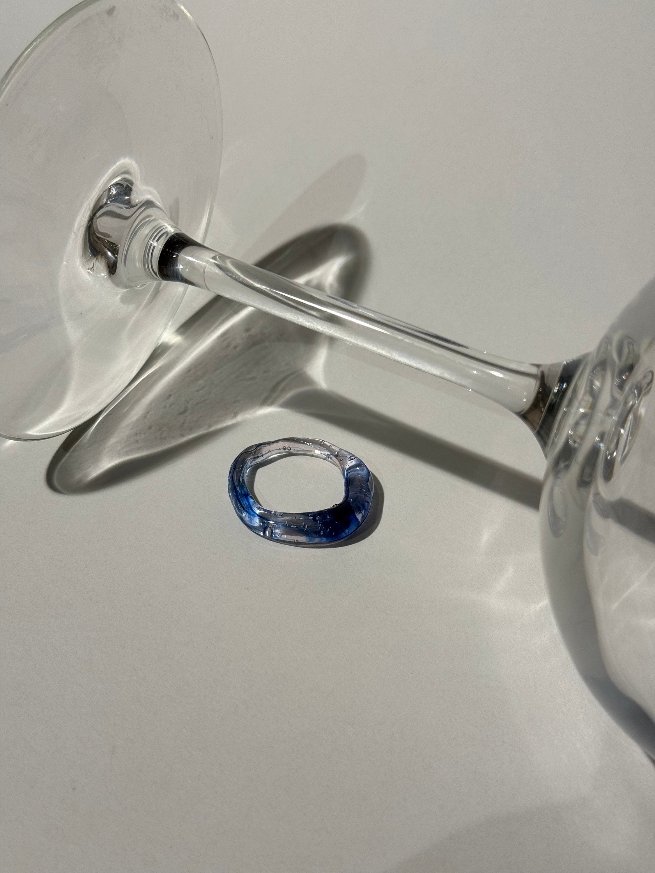 Blue & Rose Glass Ring: Handmade Borosilicate Minimalist Jewelry