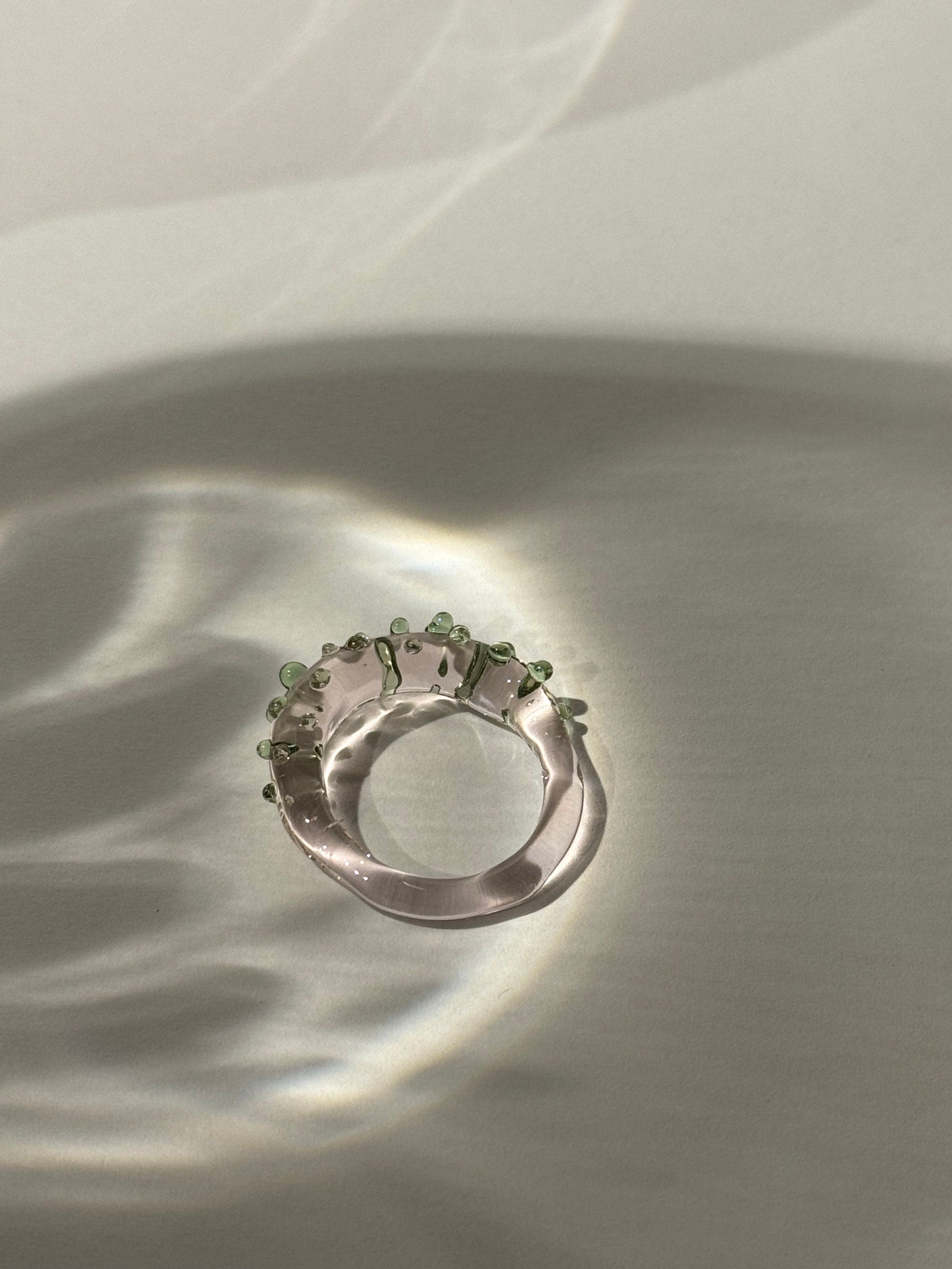 Rose and Green Dotted Glass Ring