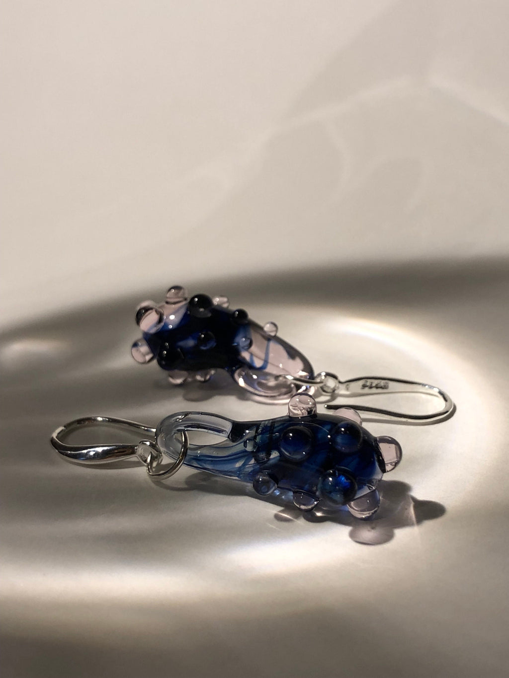 Handmade Blue Berry Glass Earrings