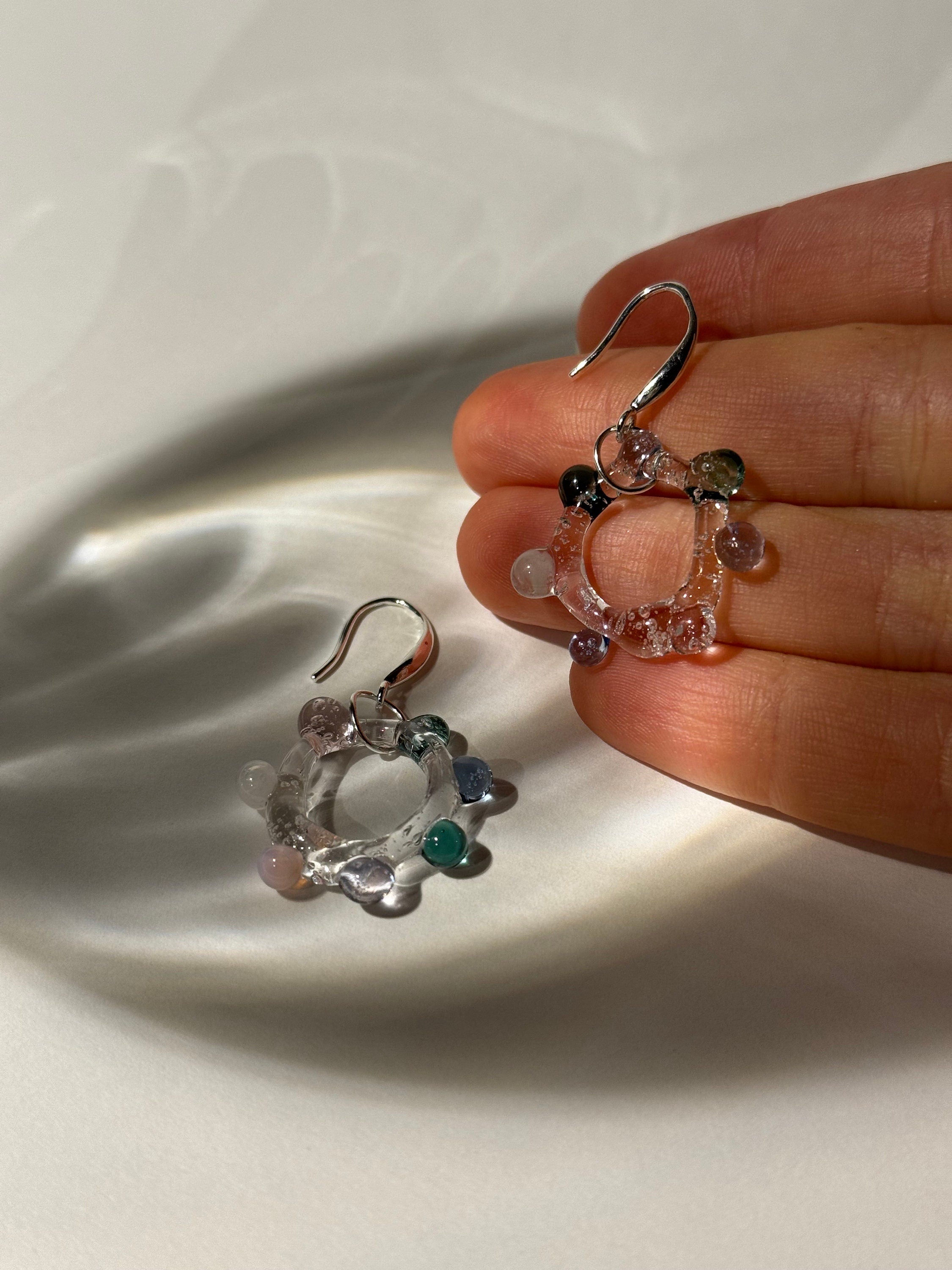 Handmade Colourful Glass Hoop Earrings