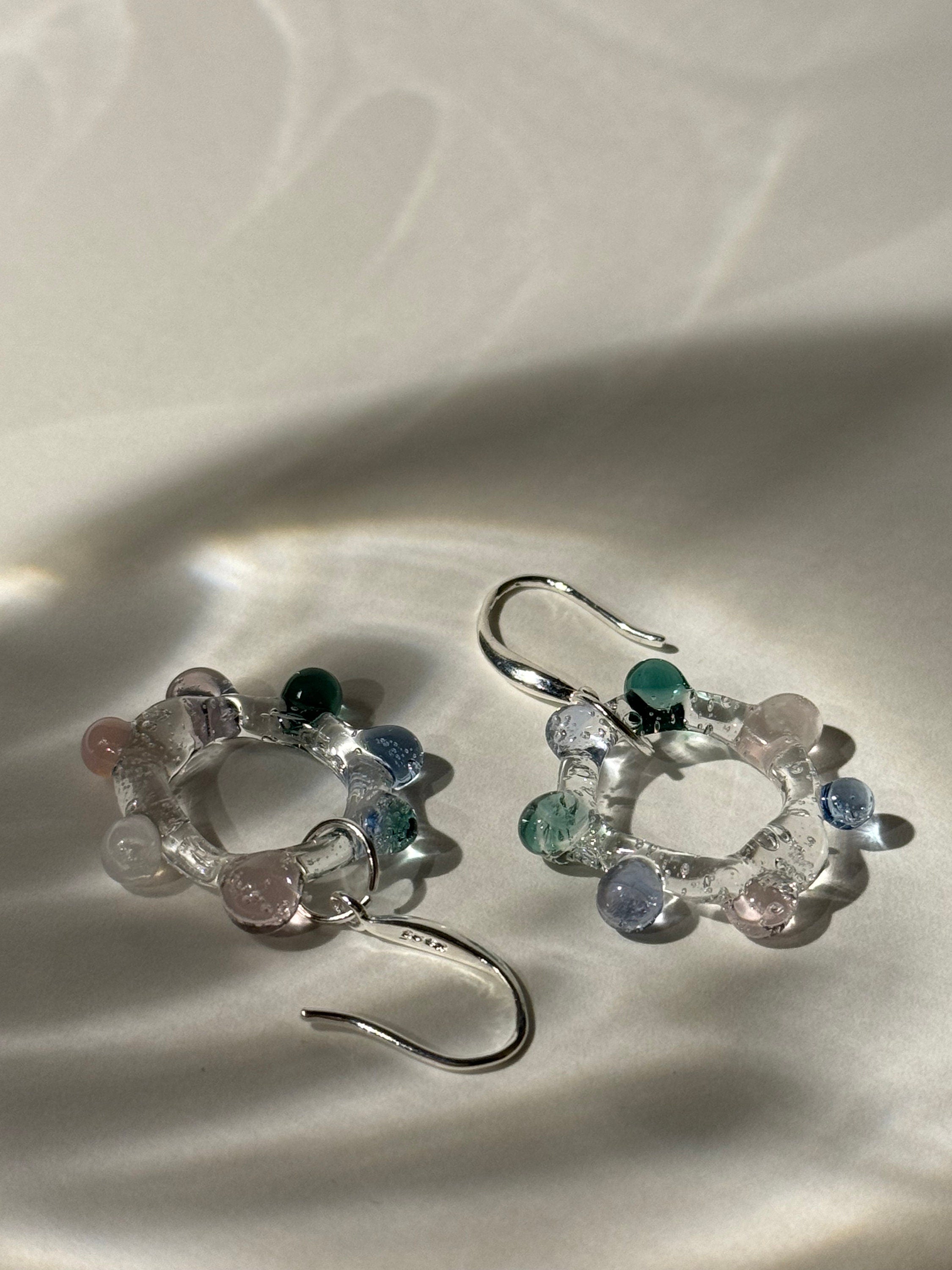 Handmade Colourful Glass Hoop Earrings