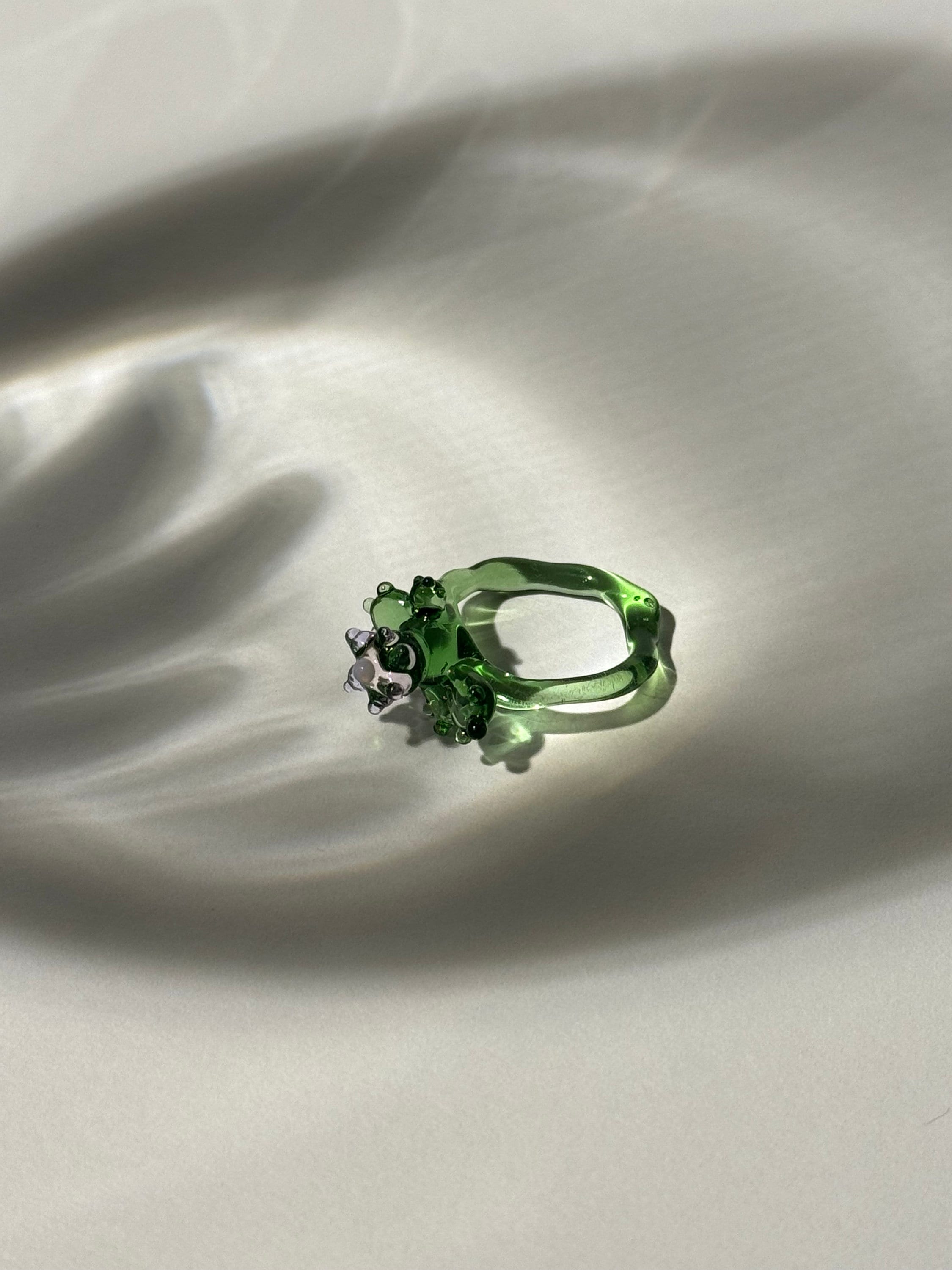 Borosilicate Glass Flower Ring: Handmade Green & Rose Jewelry