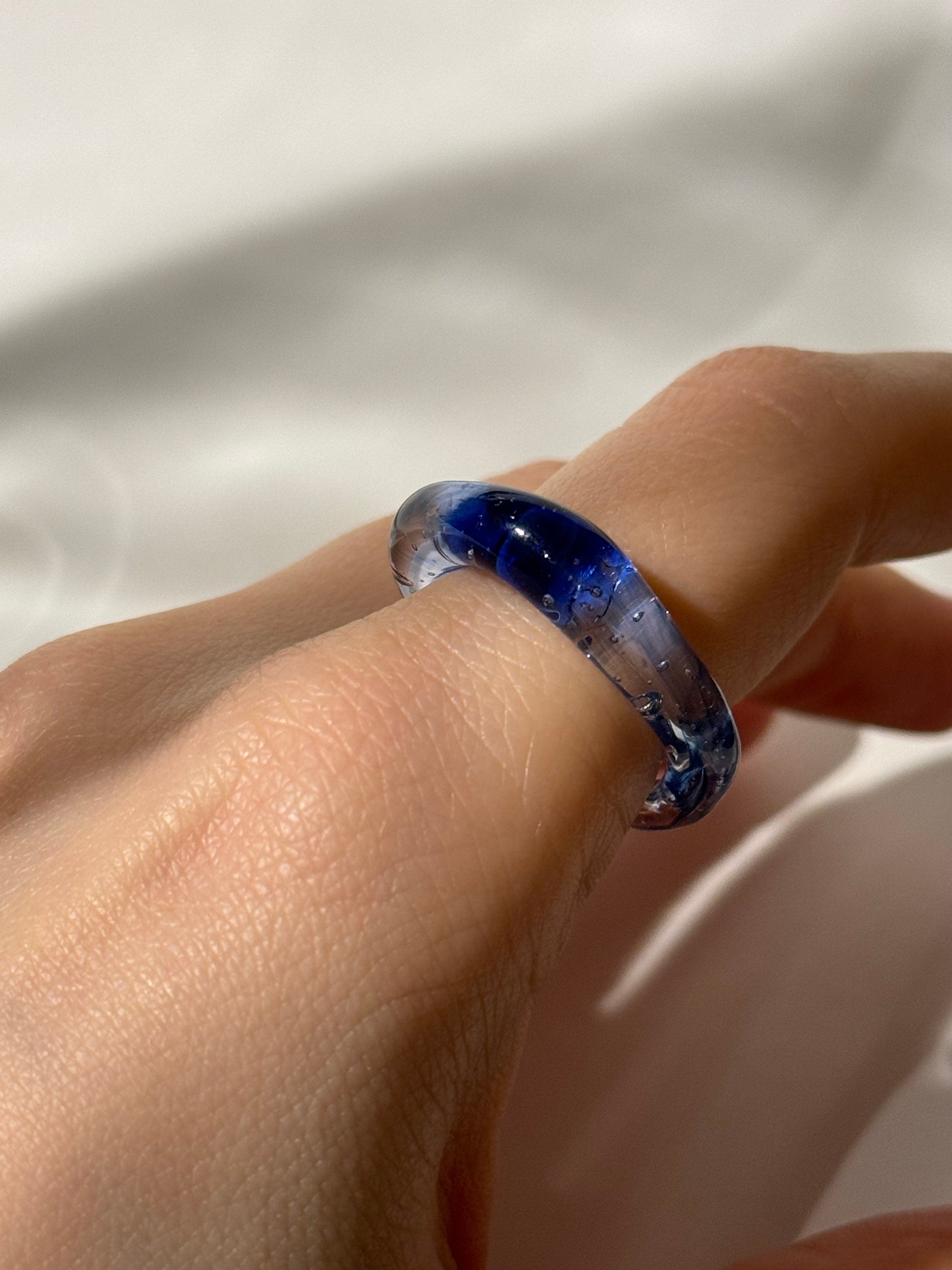Blue & Rose Glass Ring: Handmade Borosilicate Minimalist Jewelry