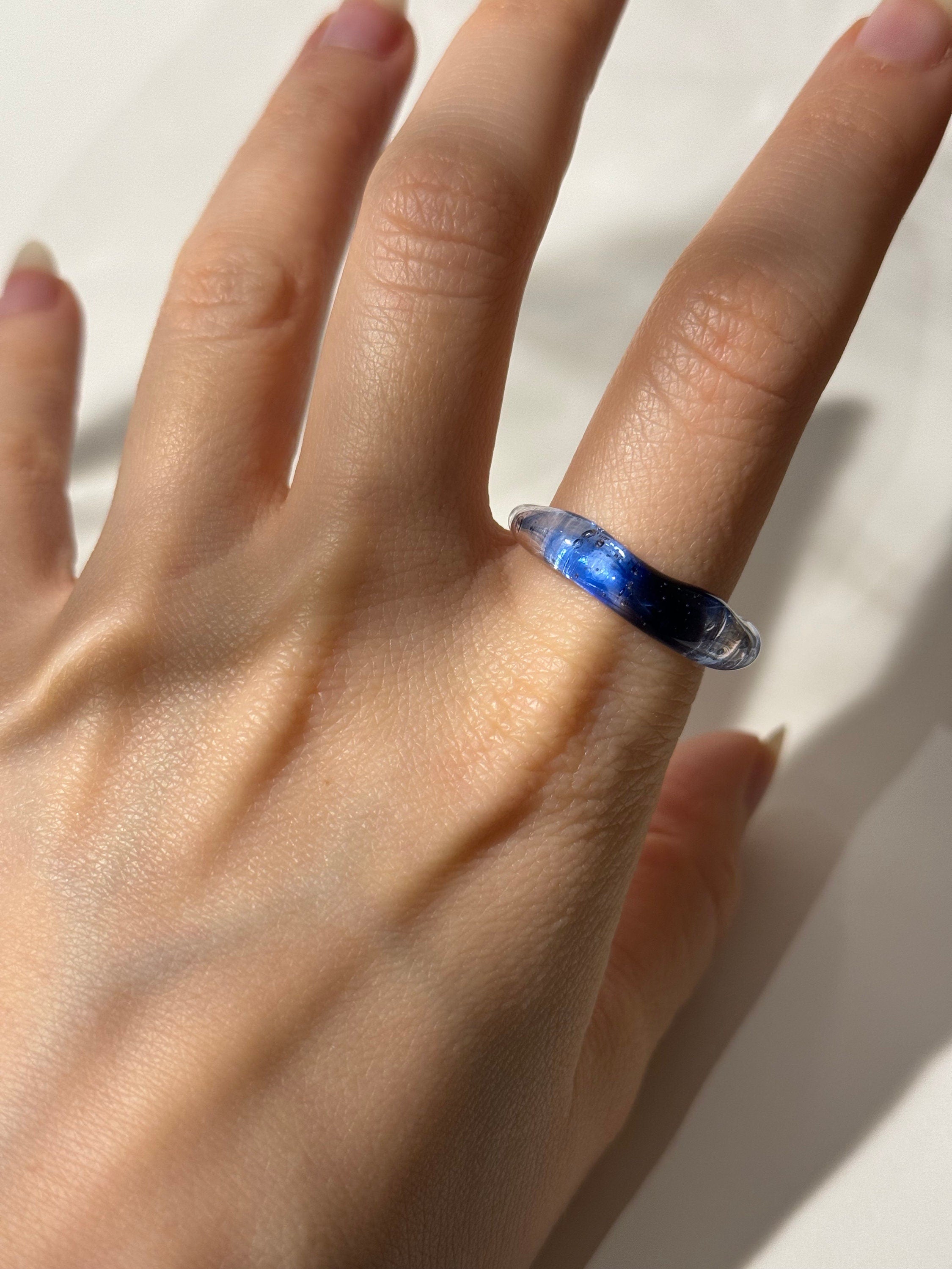 Blue & Rose Glass Ring: Handmade Borosilicate Minimalist Jewelry