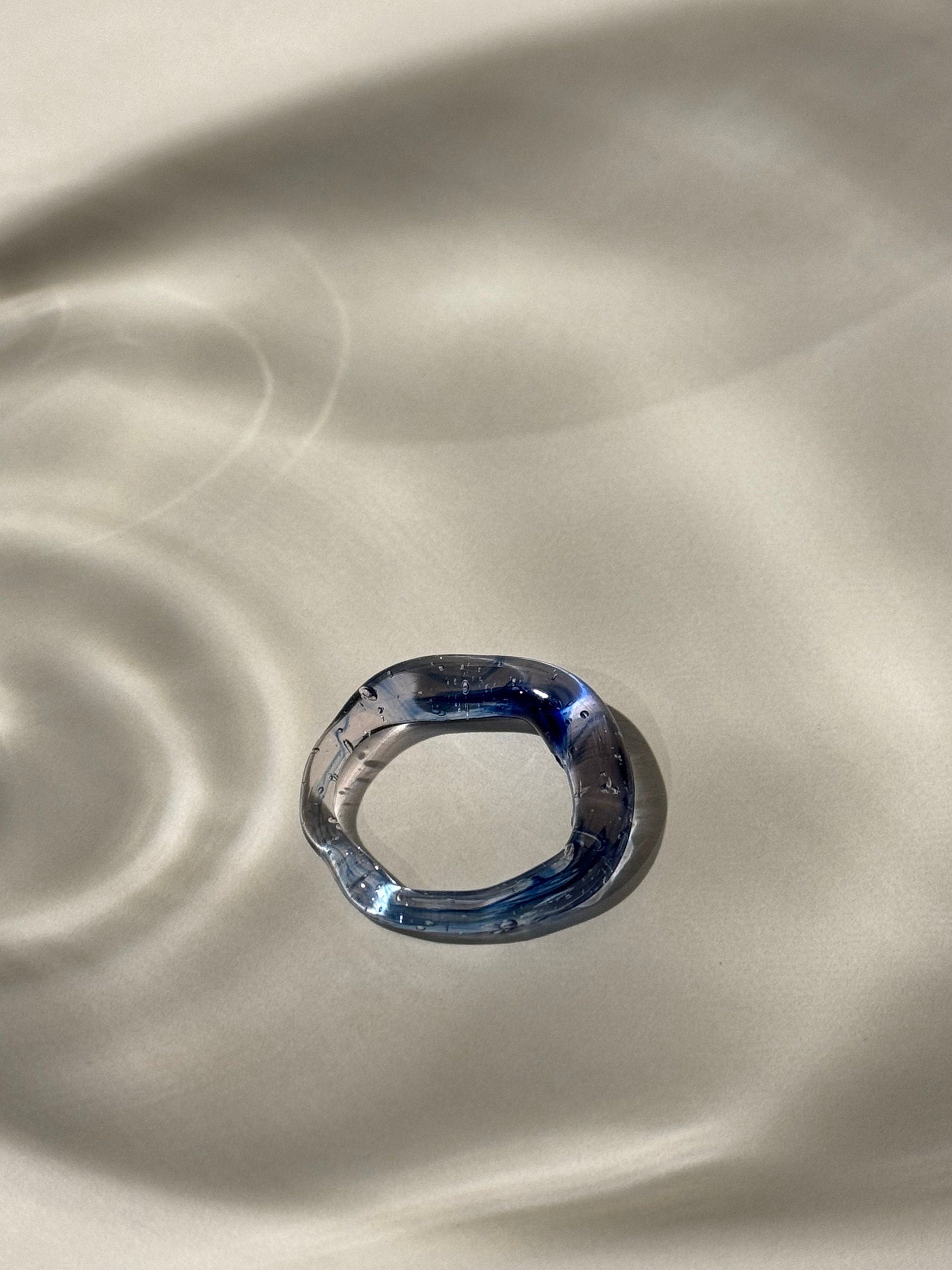 Blue & Rose Glass Ring: Handmade Borosilicate Minimalist Jewelry