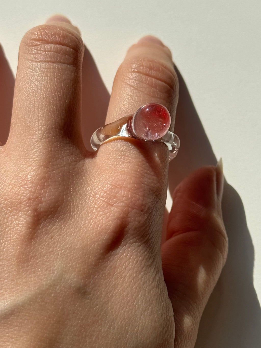 Red & Rose Bubble Glass Ring