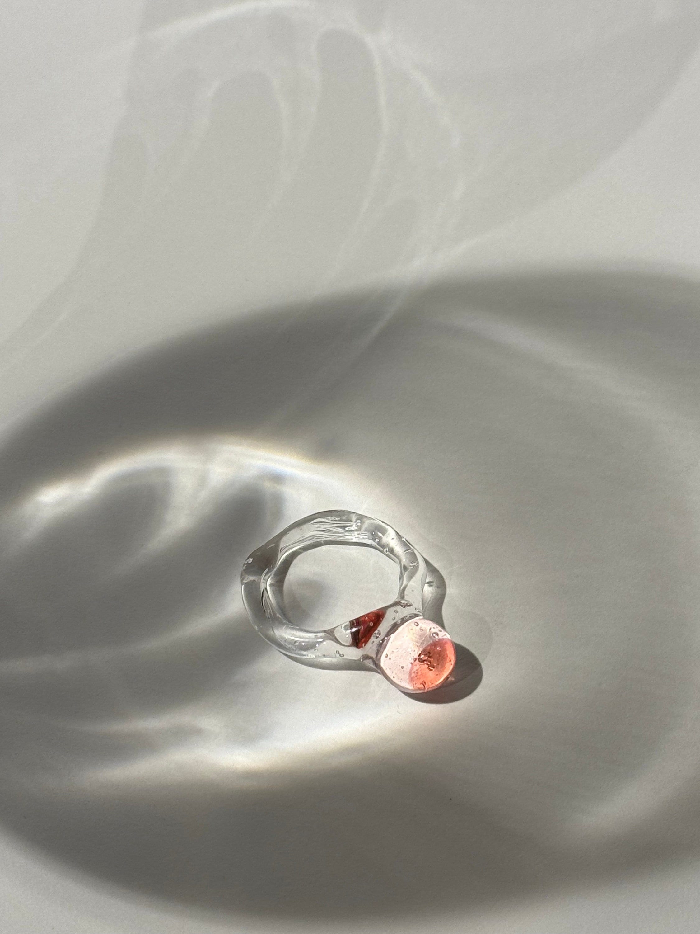 Red & Rose Bubble Glass Ring