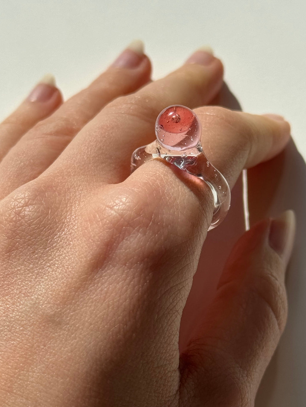 Red & Rose Bubble Glass Ring