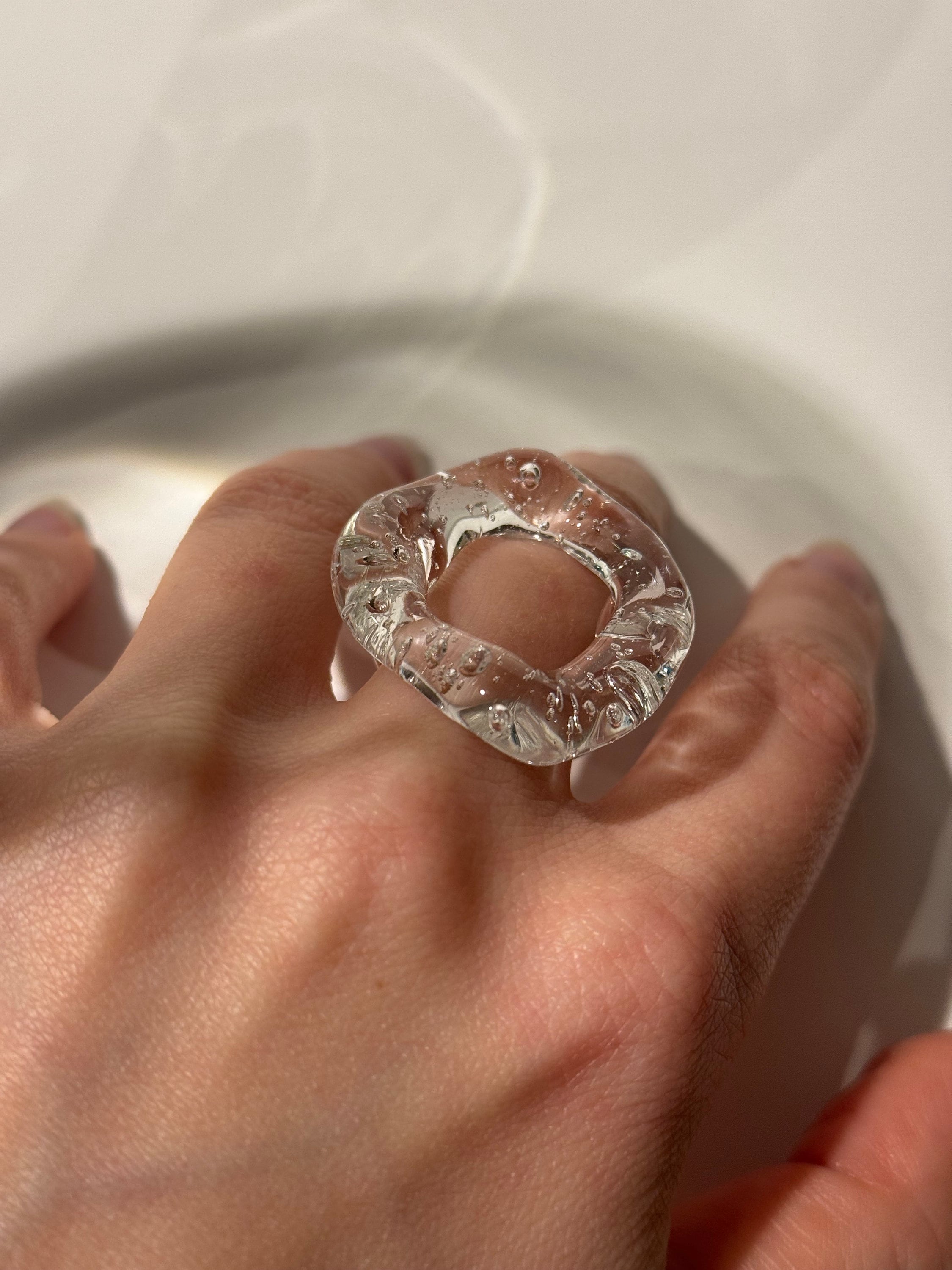Clear Chunky Glass Ring