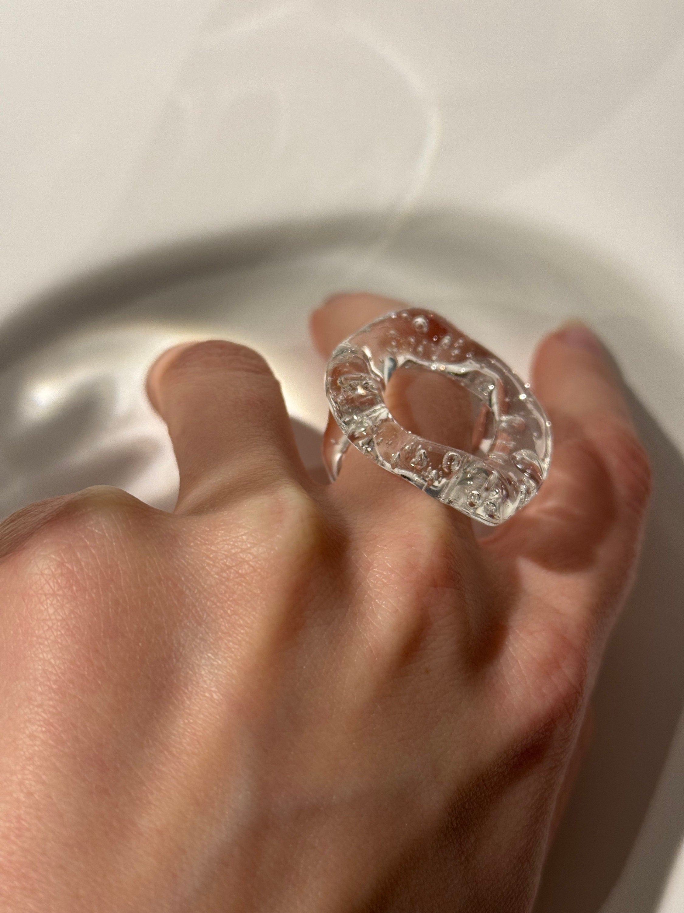 Clear Chunky Glass Ring