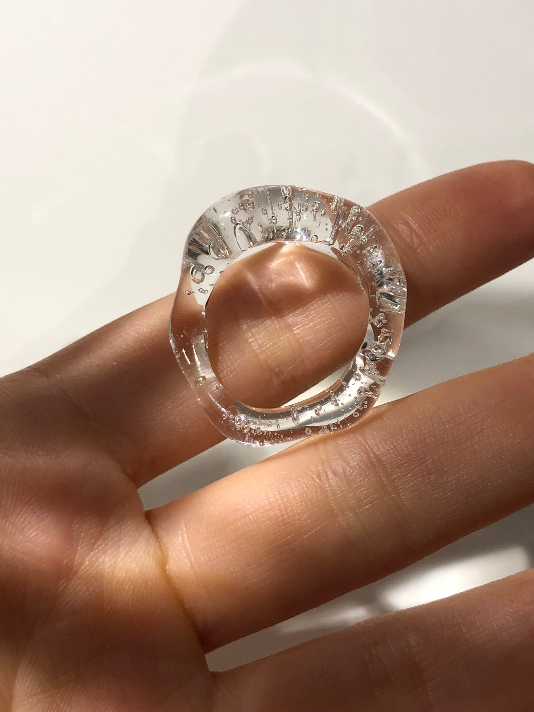 Chunky Clear Glass Ring: Handmade Borosilicate Statement Jewelry