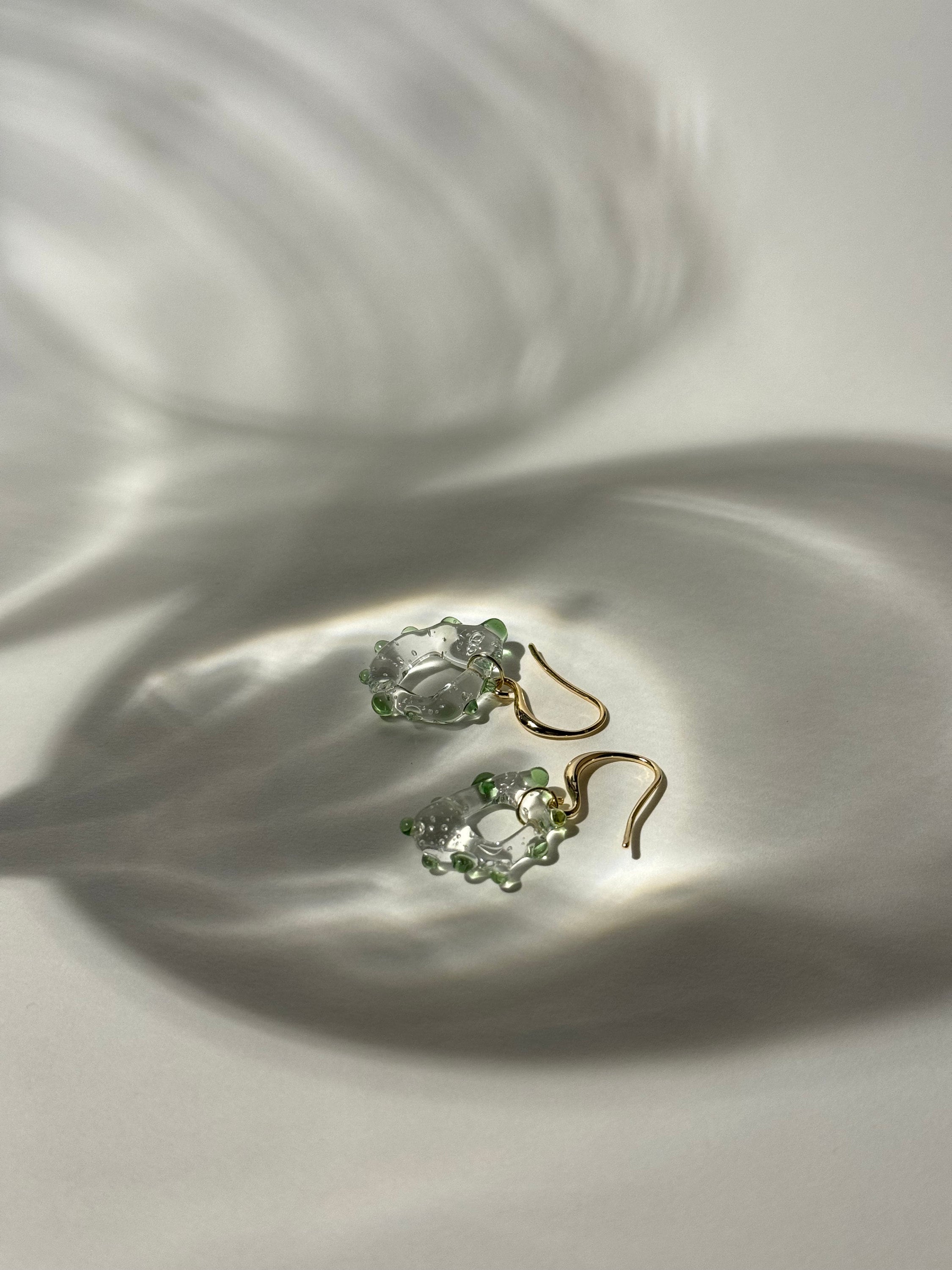 Green and Gold Borosilicate Glass Earrings