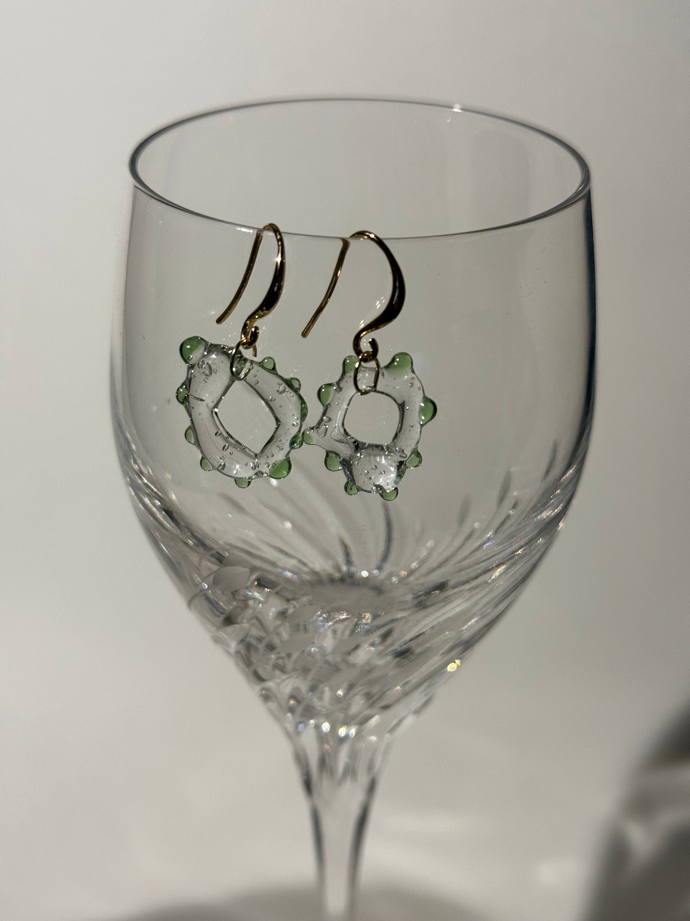 Green and Gold Borosilicate Glass Earrings