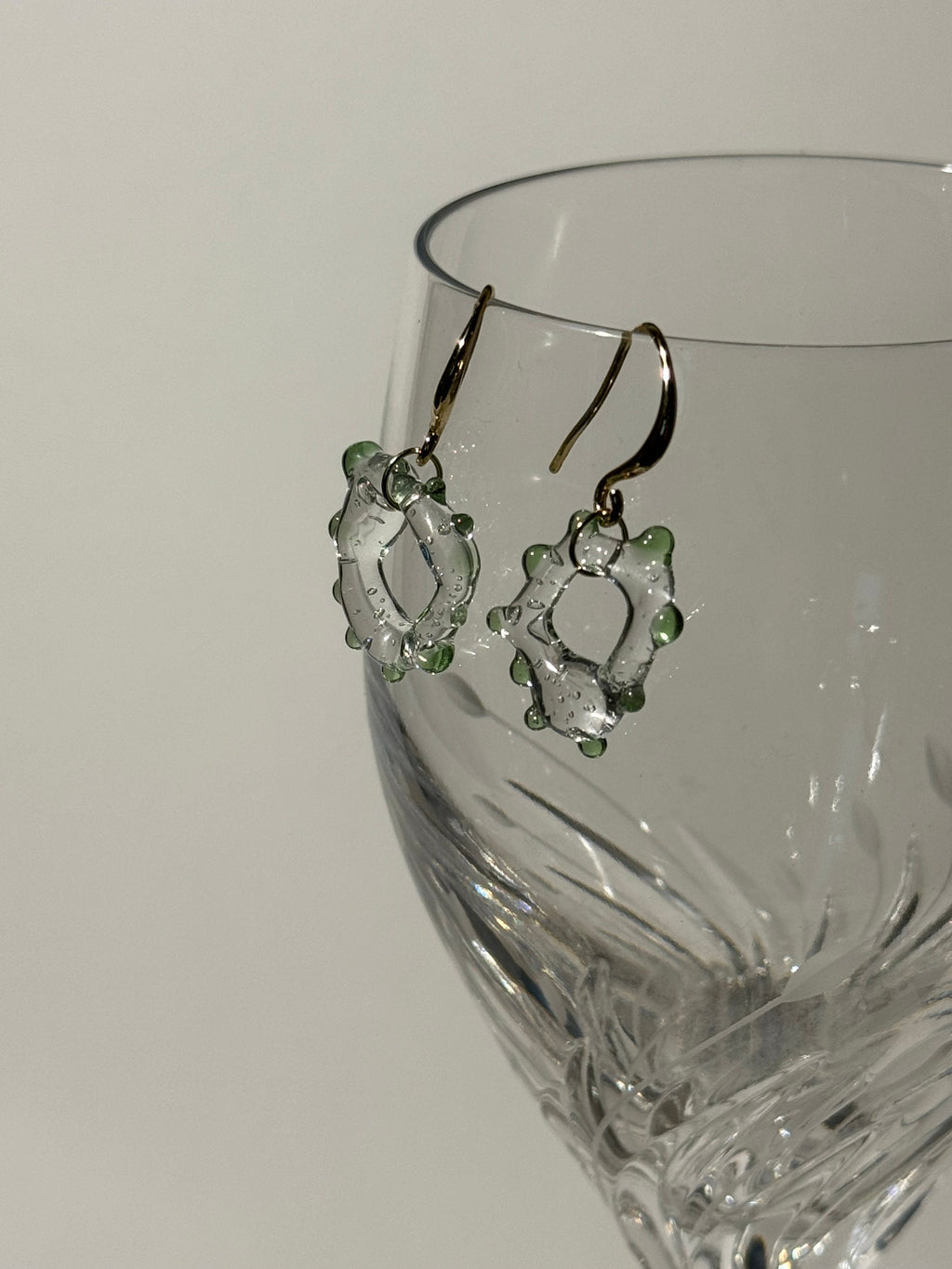 Green and Gold Borosilicate Glass Earrings