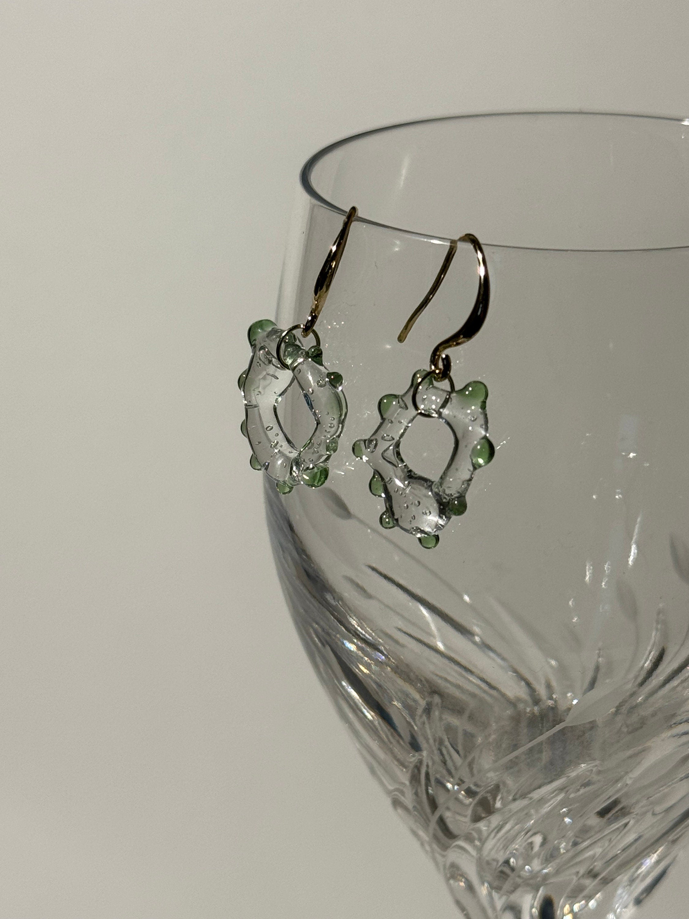 Green and Gold Borosilicate Glass Earrings