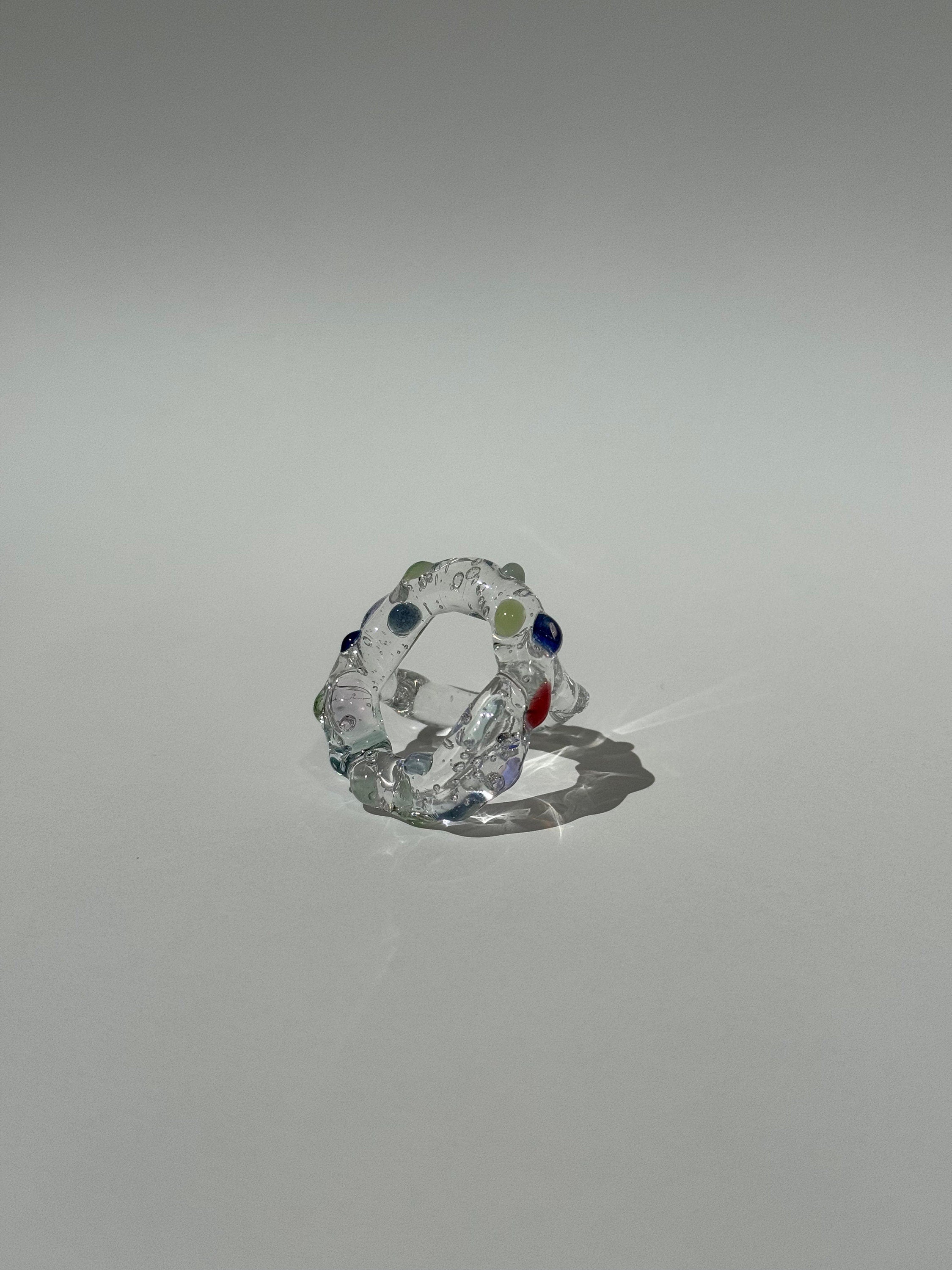 Chunky Borosilicate Glass Ring: Colorful Circle Jewelry, Handmade