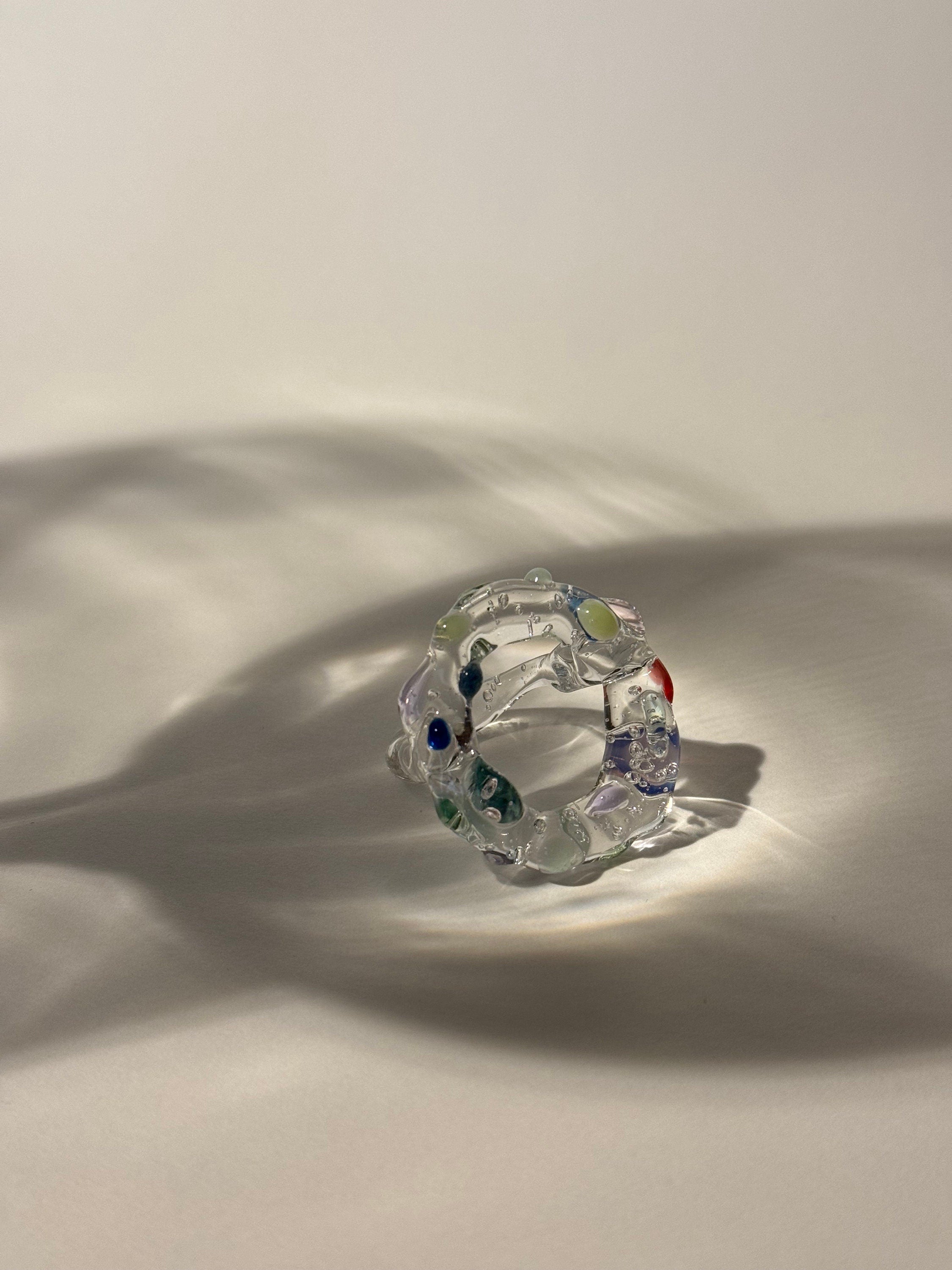Chunky Borosilicate Glass Ring: Colorful Circle Jewelry, Handmade