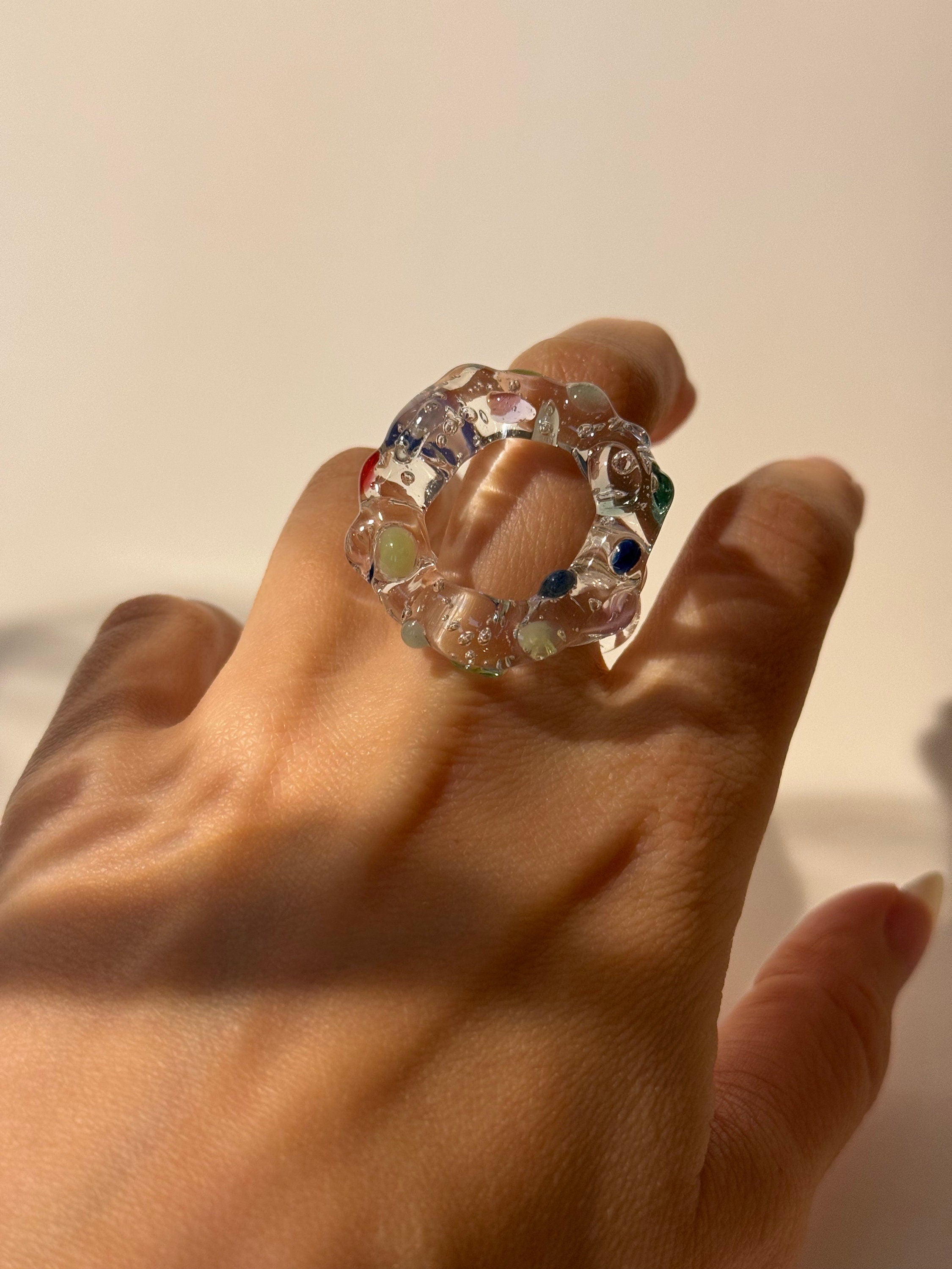 Chunky Borosilicate Glass Ring: Colorful Circle Jewelry, Handmade