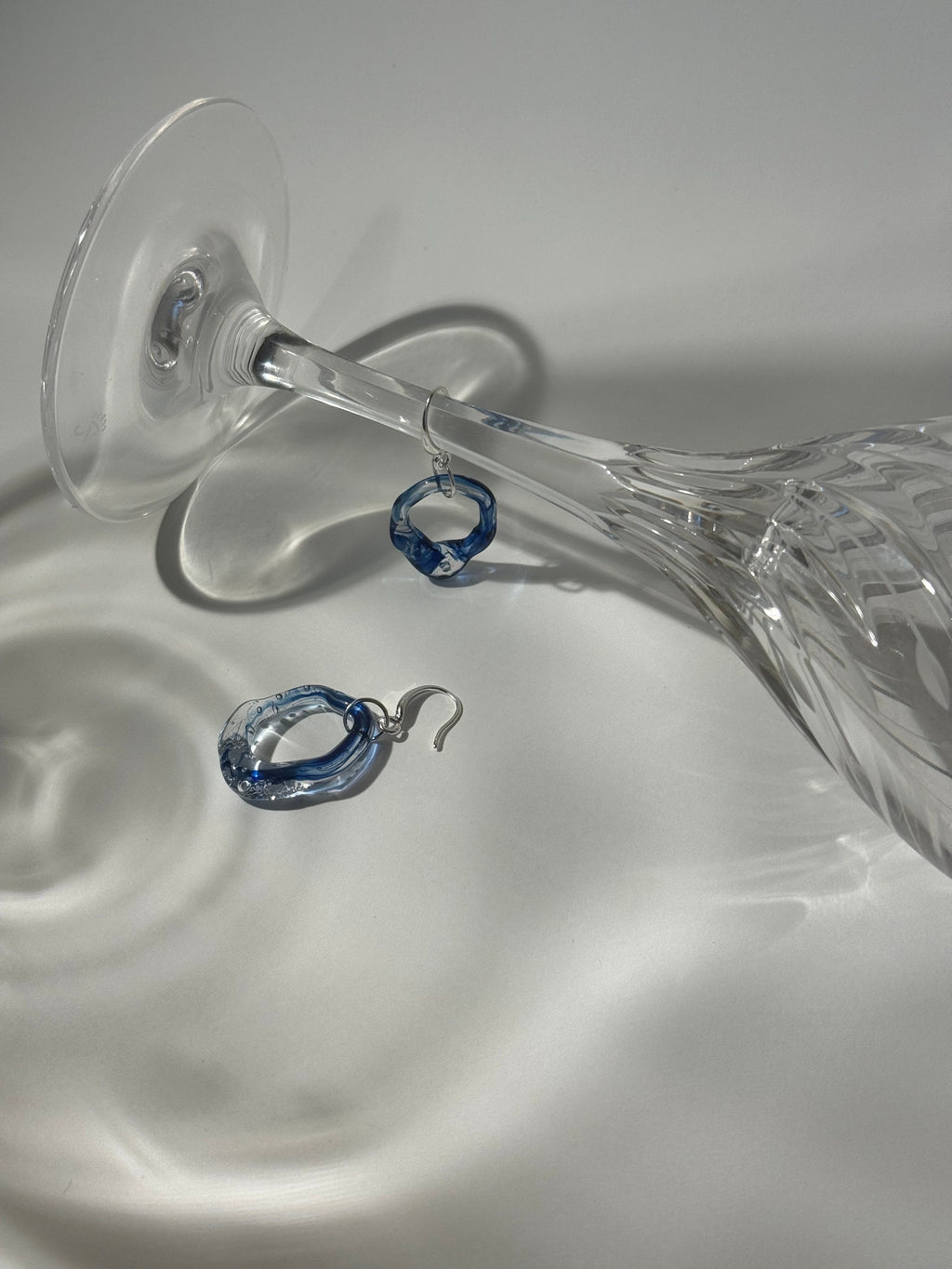 Handcrafted Blue Ocean Wave Glass Hoop Earrings