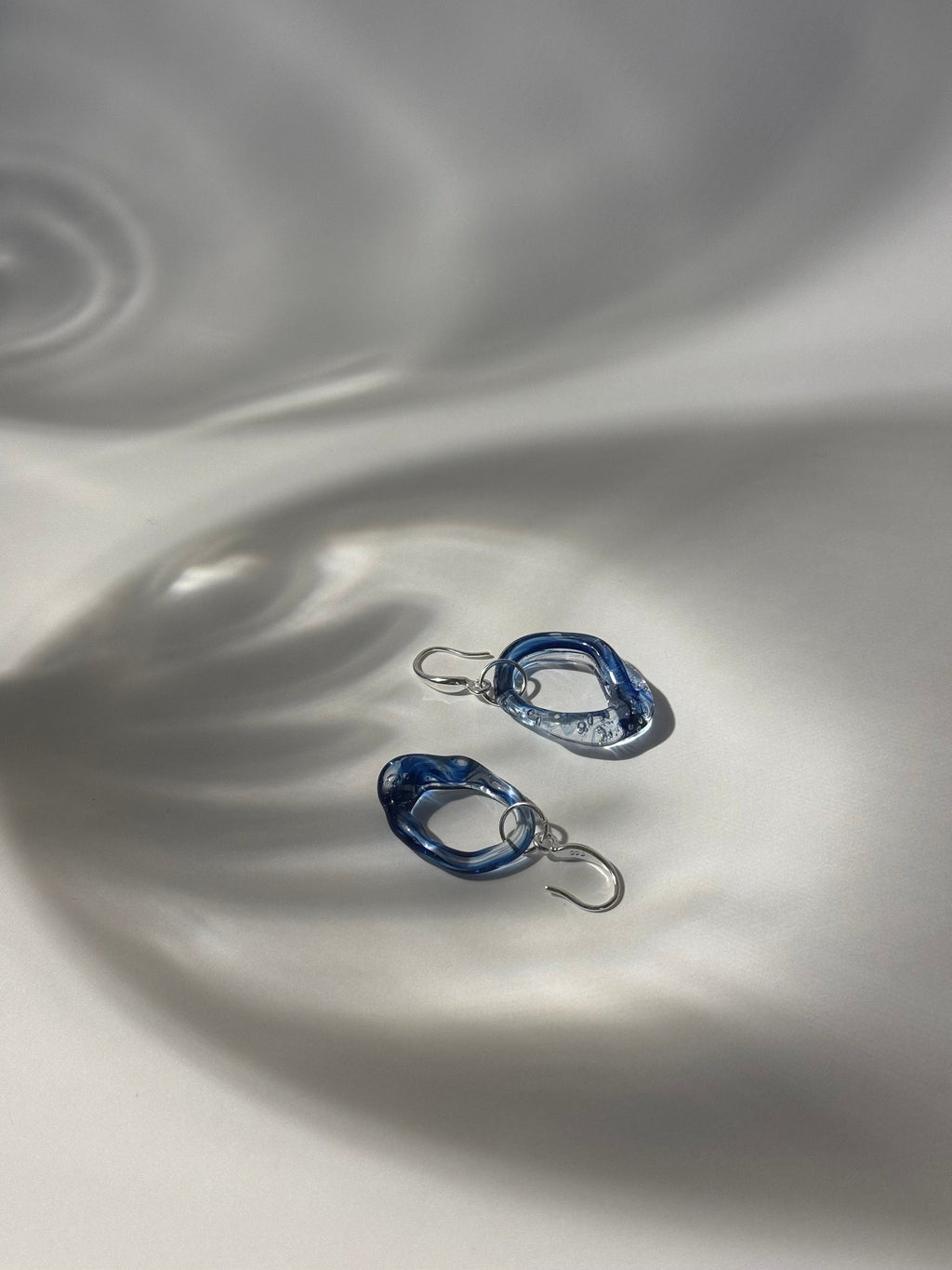 Handcrafted Blue Ocean Wave Glass Hoop Earrings