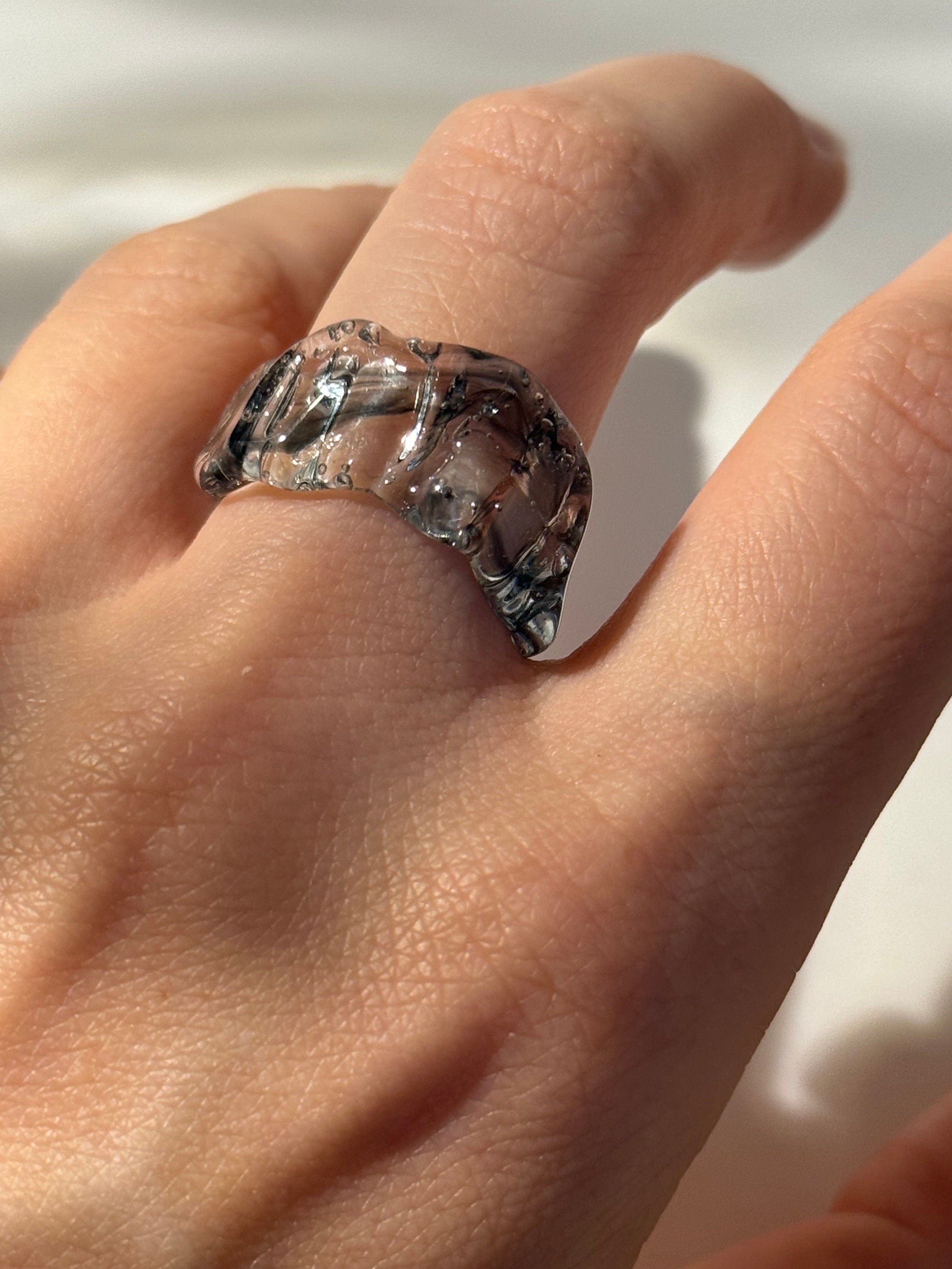 Black Clear Glass Ring: Handmade Borosilicate Jewelry