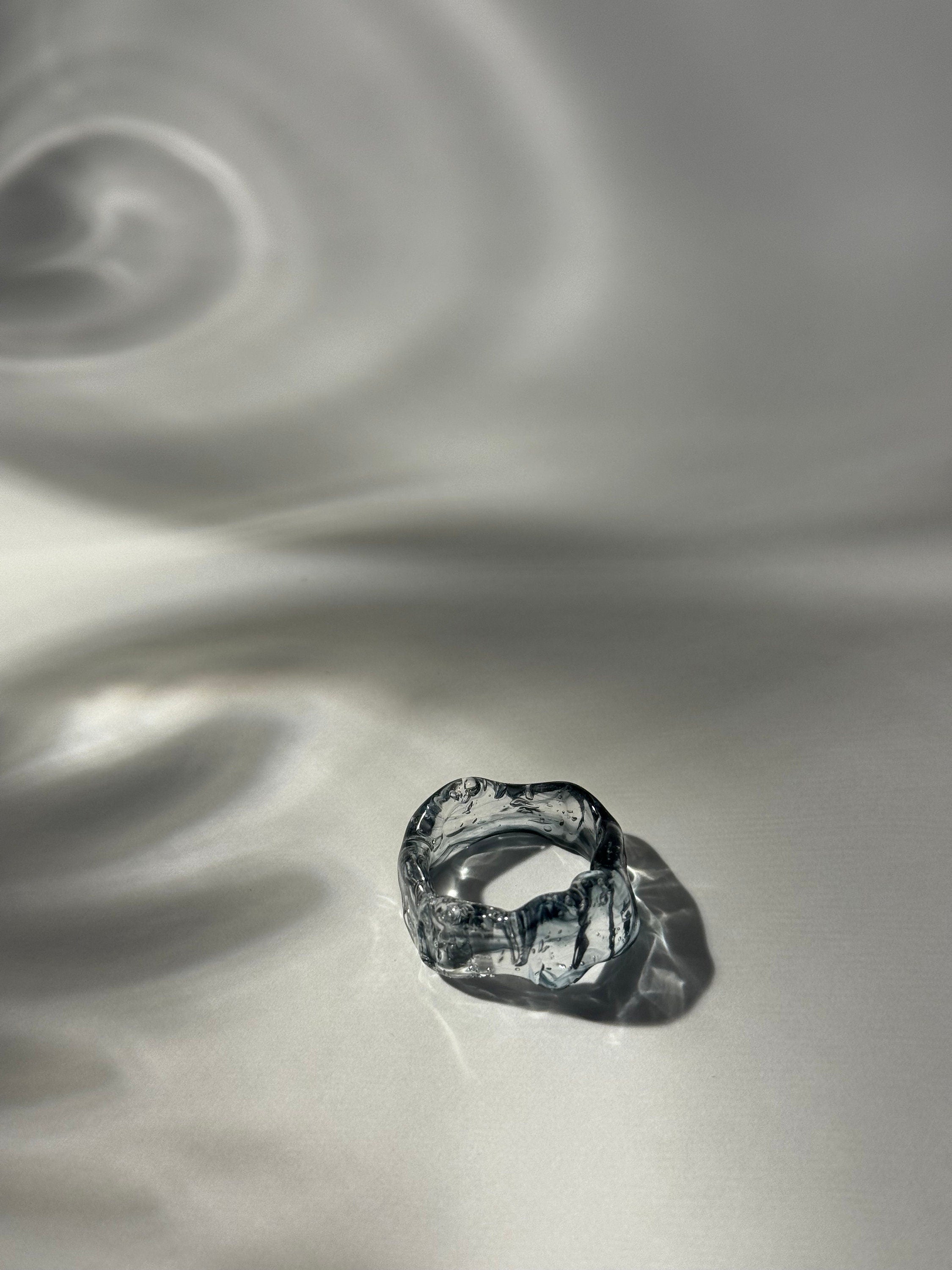 Black Clear Glass Ring: Handmade Borosilicate Jewelry