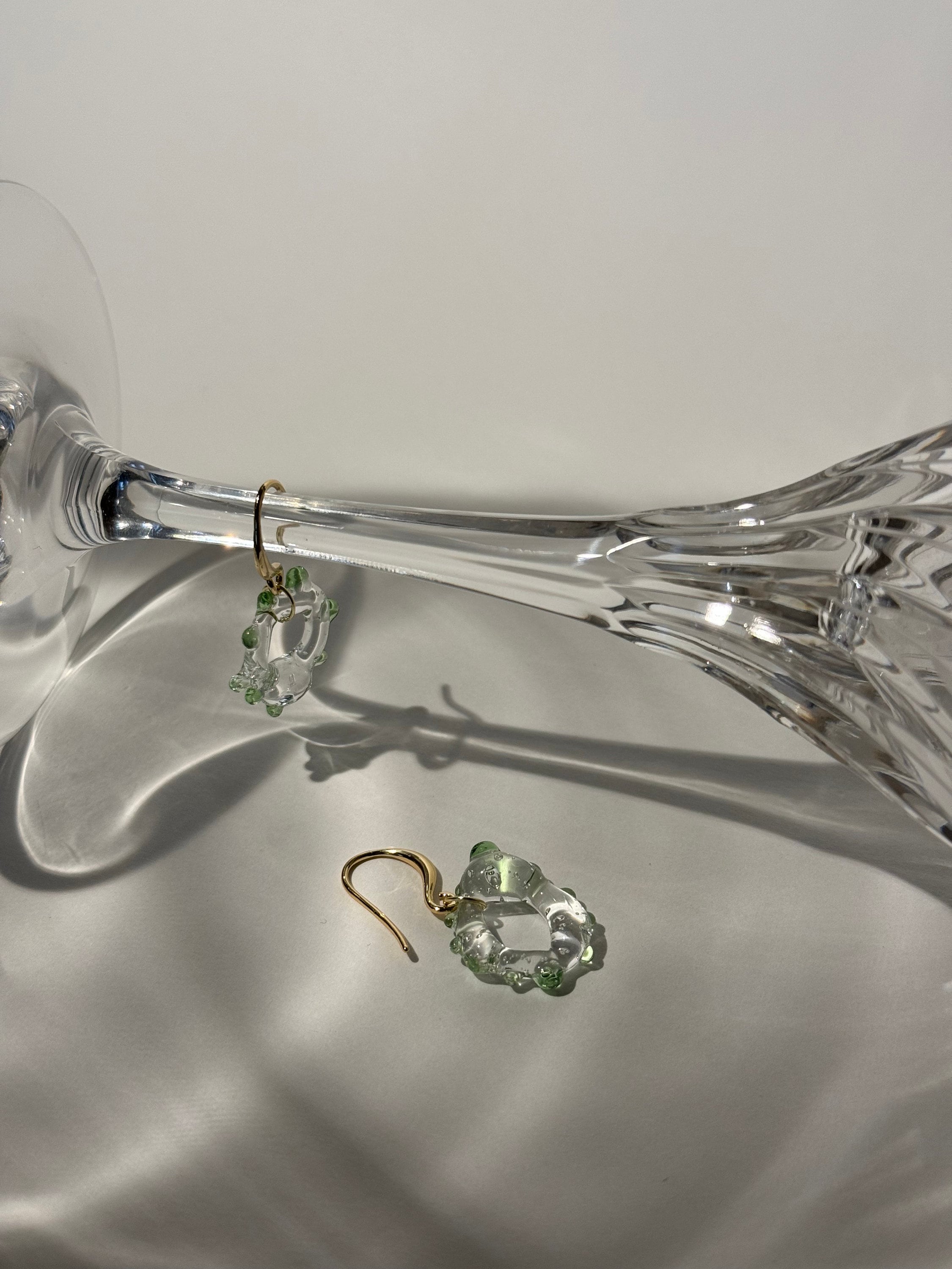 Green and Gold Borosilicate Glass Earrings