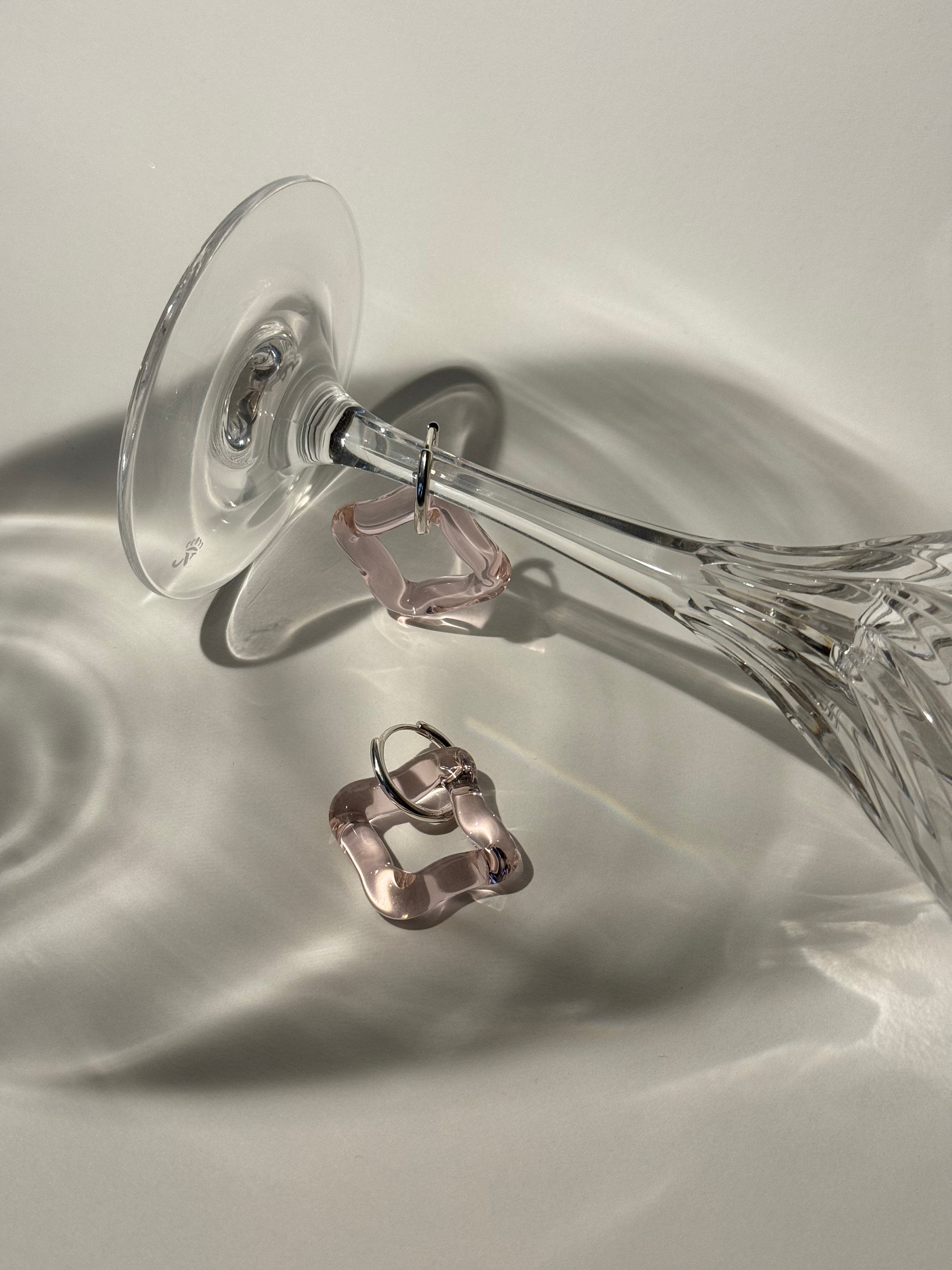 Handmade Rose Square Glass Hoop Earrings