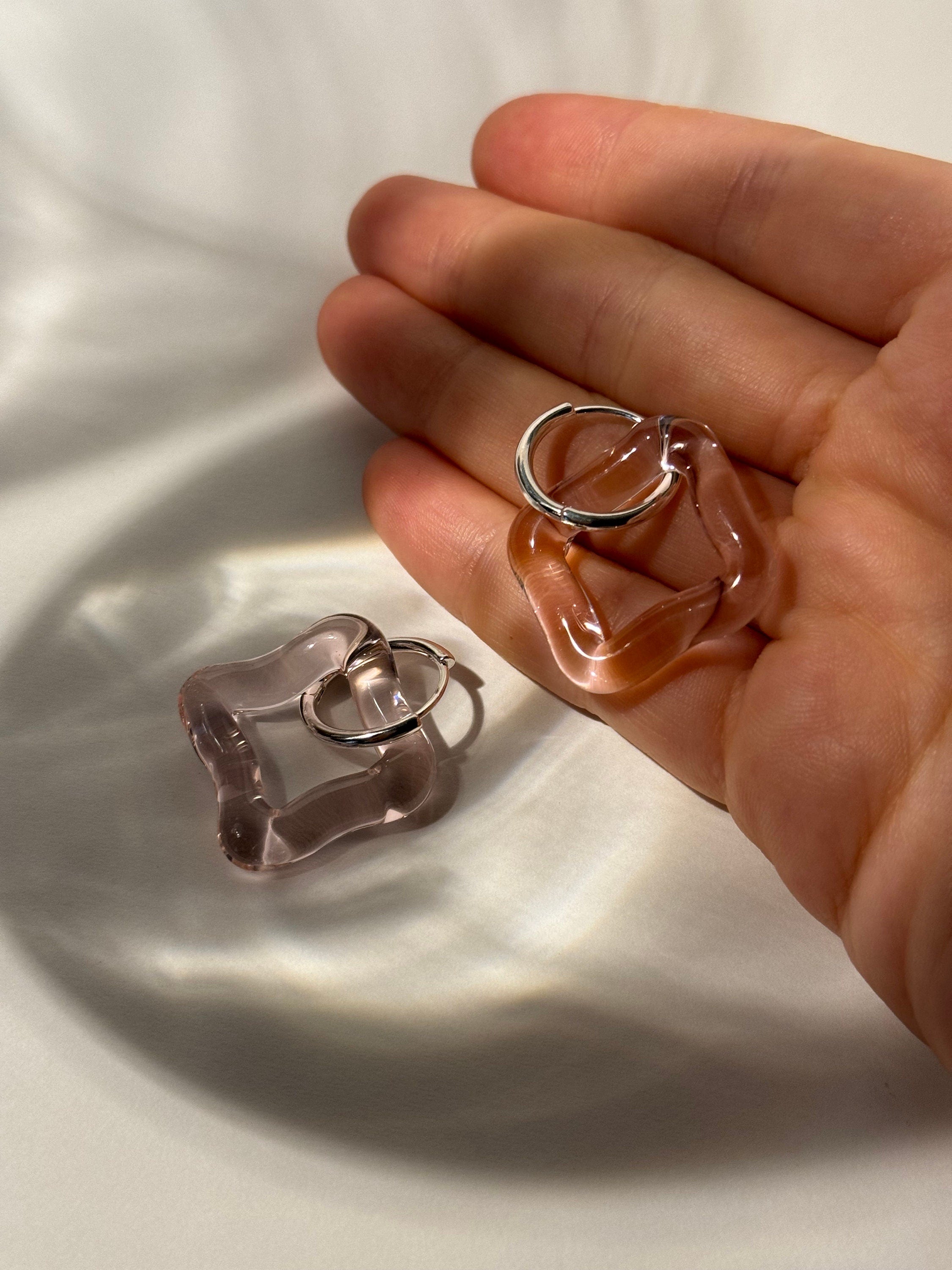 Handmade Rose Square Glass Hoop Earrings
