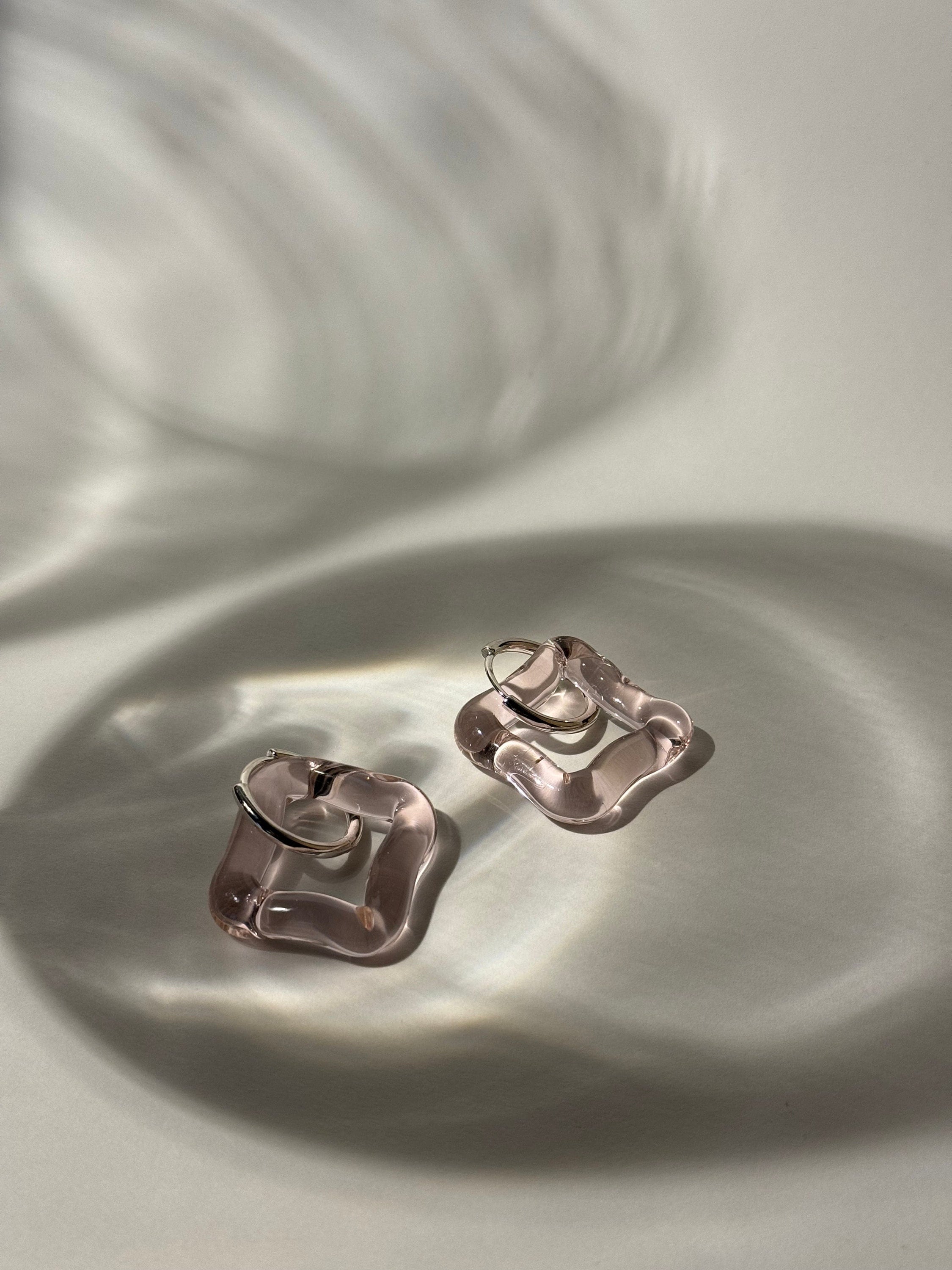 Handmade Rose Square Glass Hoop Earrings