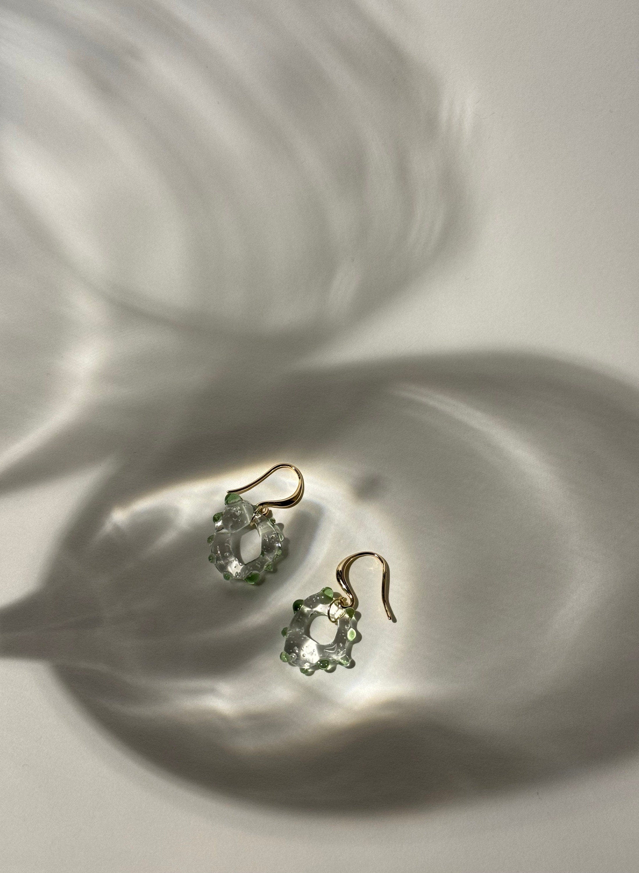 Green and Gold Borosilicate Glass Earrings