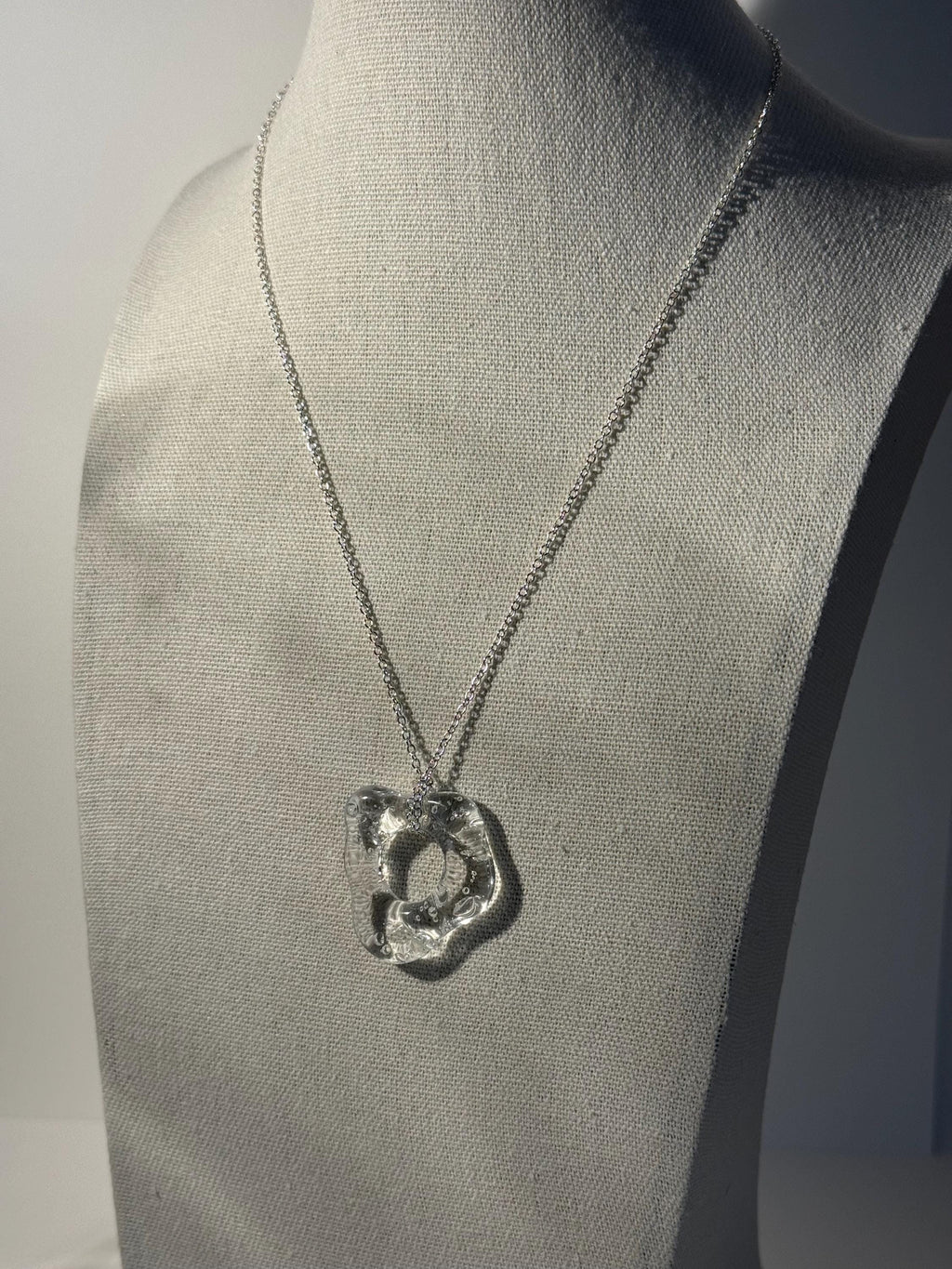 Minimalist Clear Glass & Sterling Silver Necklace - Unique Handmade Borosilicate Organic Jewelry, Water inspired present