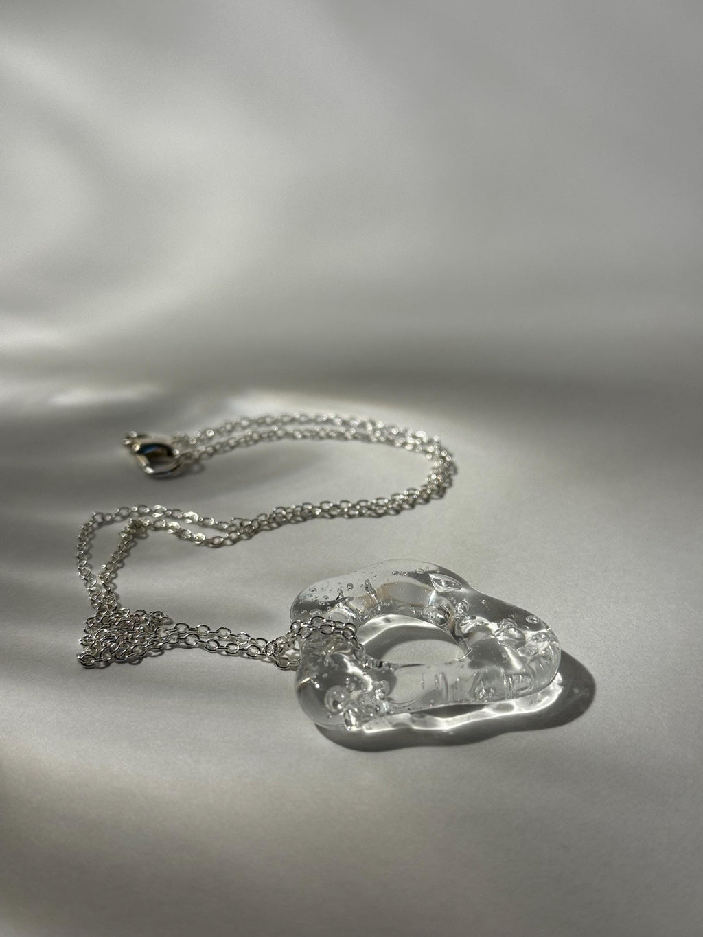 Minimalist Clear Glass & Sterling Silver Necklace - Unique Handmade Borosilicate Organic Jewelry, Water inspired present