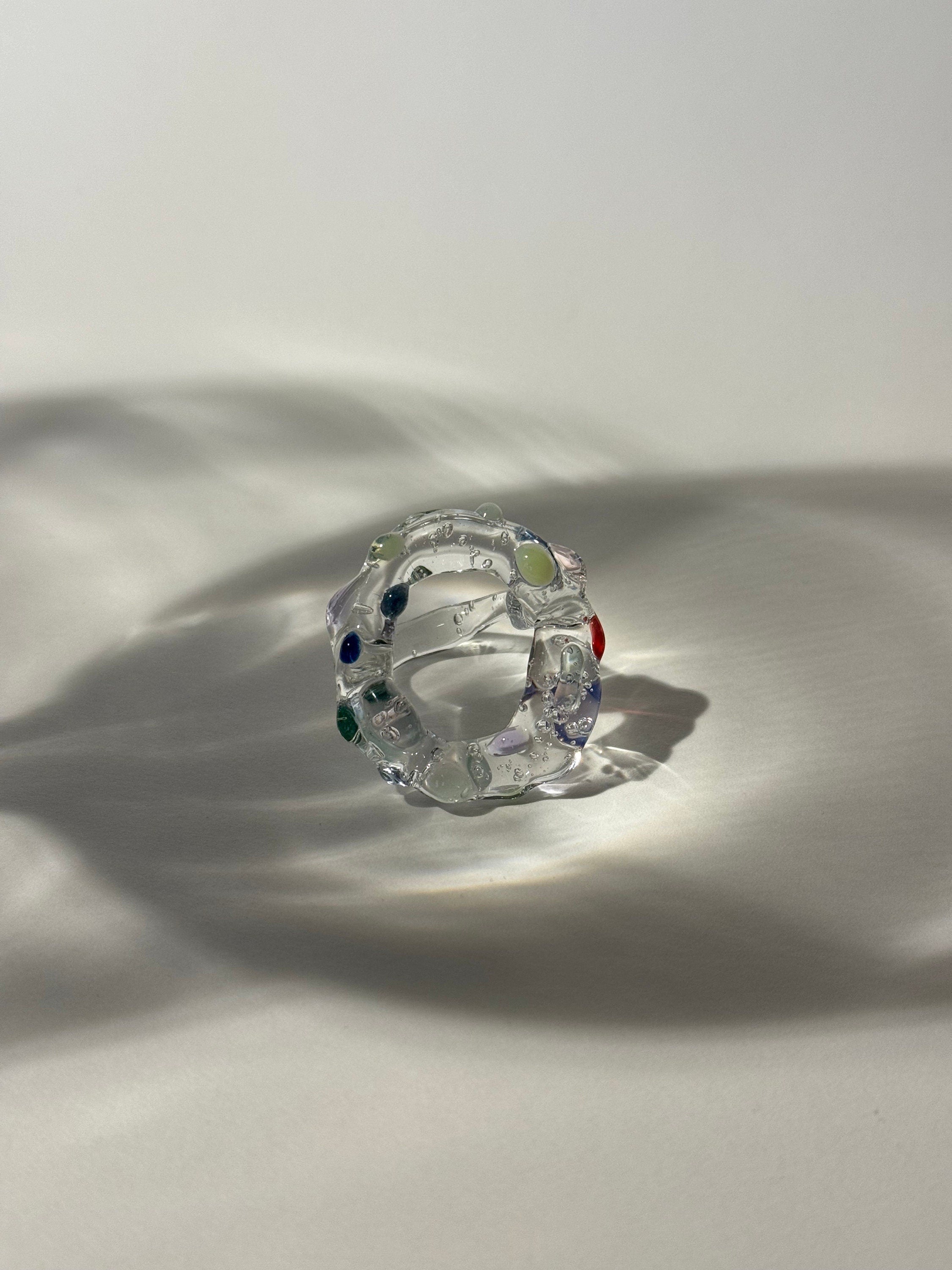 Chunky Borosilicate Glass Ring: Colorful Circle Jewelry, Handmade