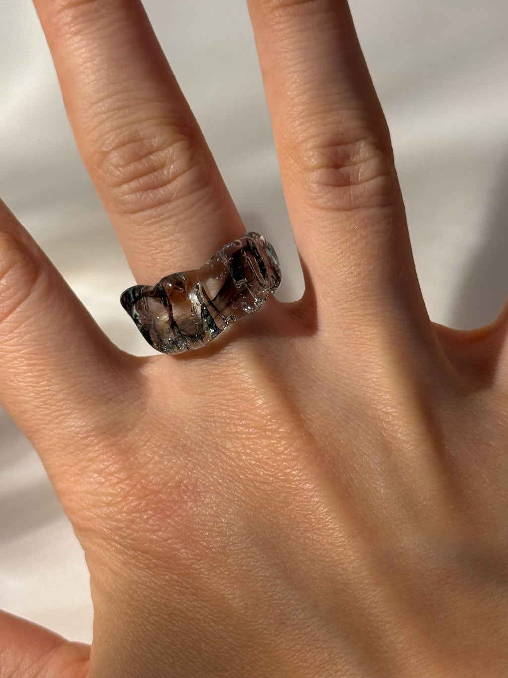 Black Clear Glass Ring: Handmade Borosilicate Jewelry