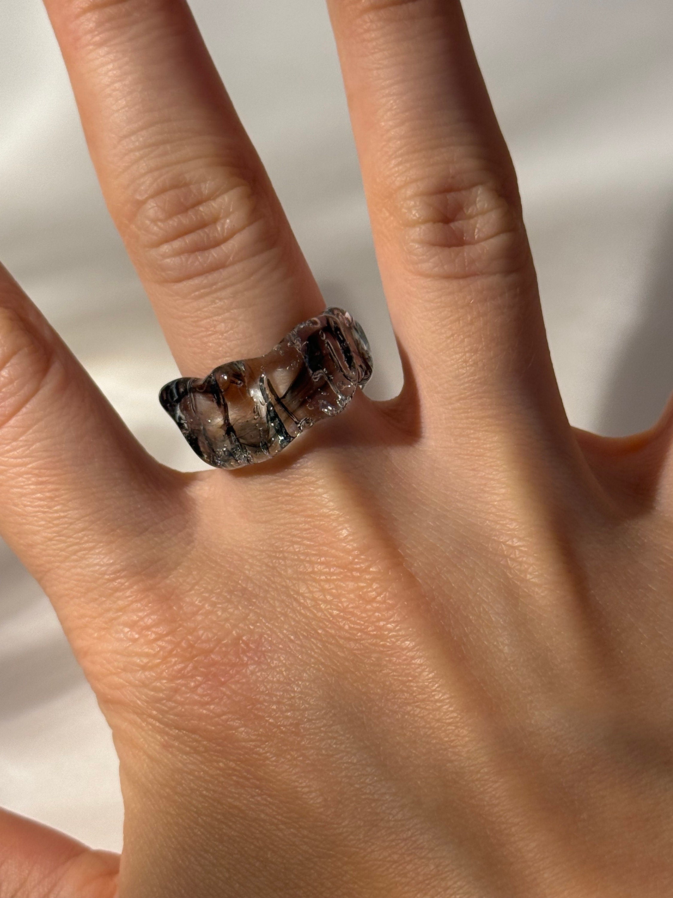 Black Clear Glass Ring: Handmade Borosilicate Jewelry
