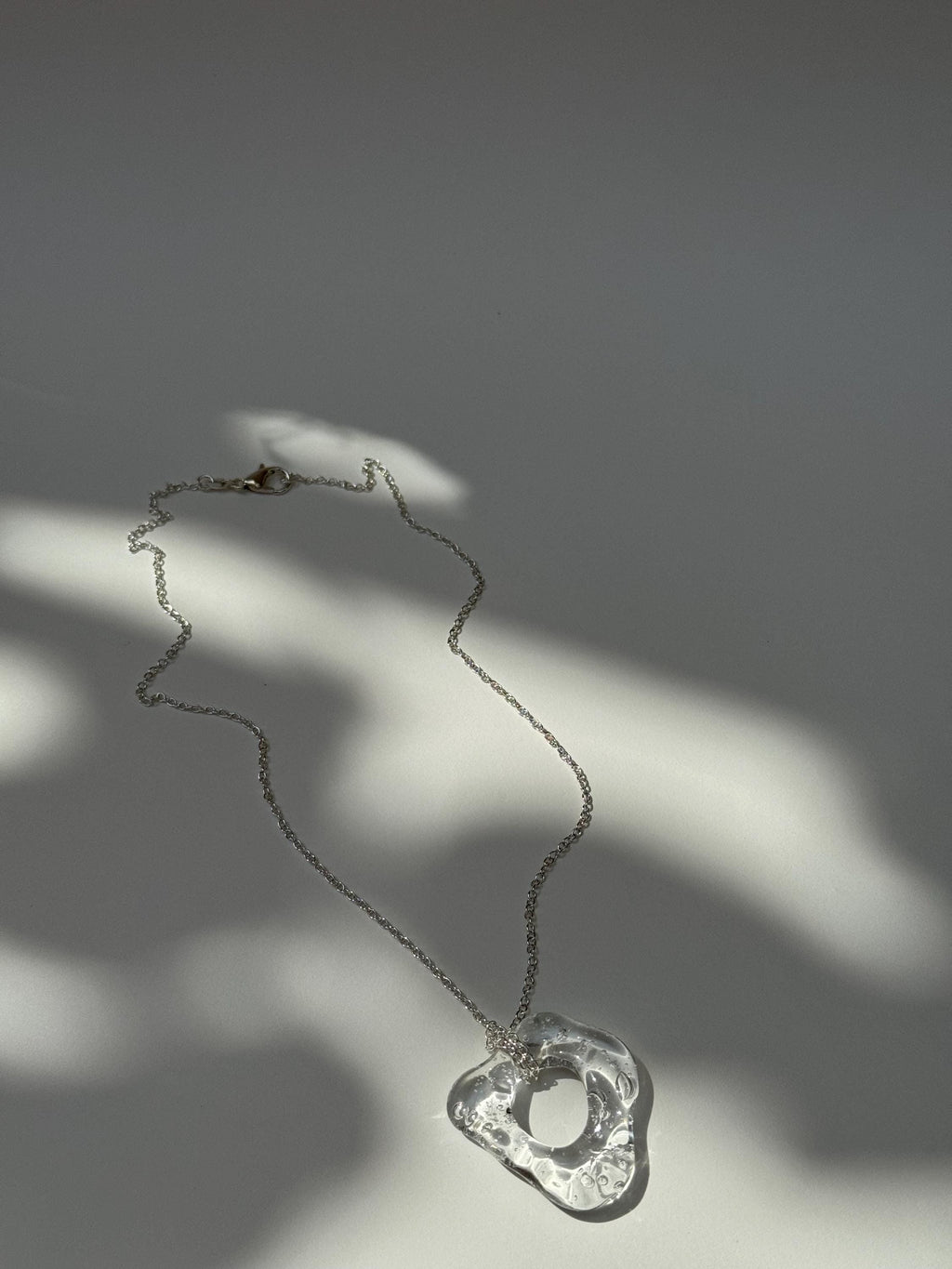 Minimalist Clear Glass & Sterling Silver Necklace - Unique Handmade Borosilicate Organic Jewelry, Water inspired present