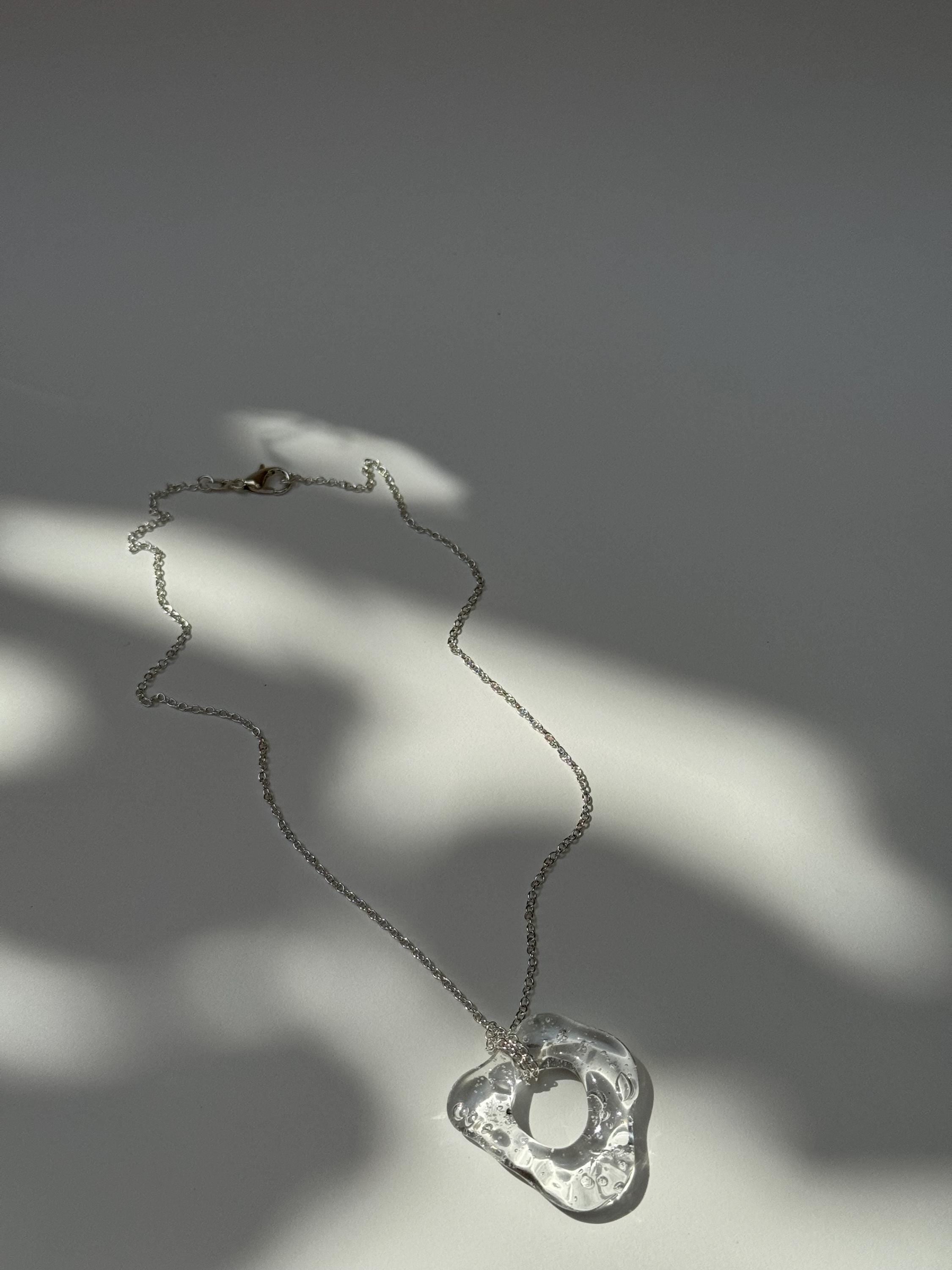 Minimalist Clear Glass & Sterling Silver Necklace - Unique Handmade Borosilicate Organic Jewelry, Water inspired present