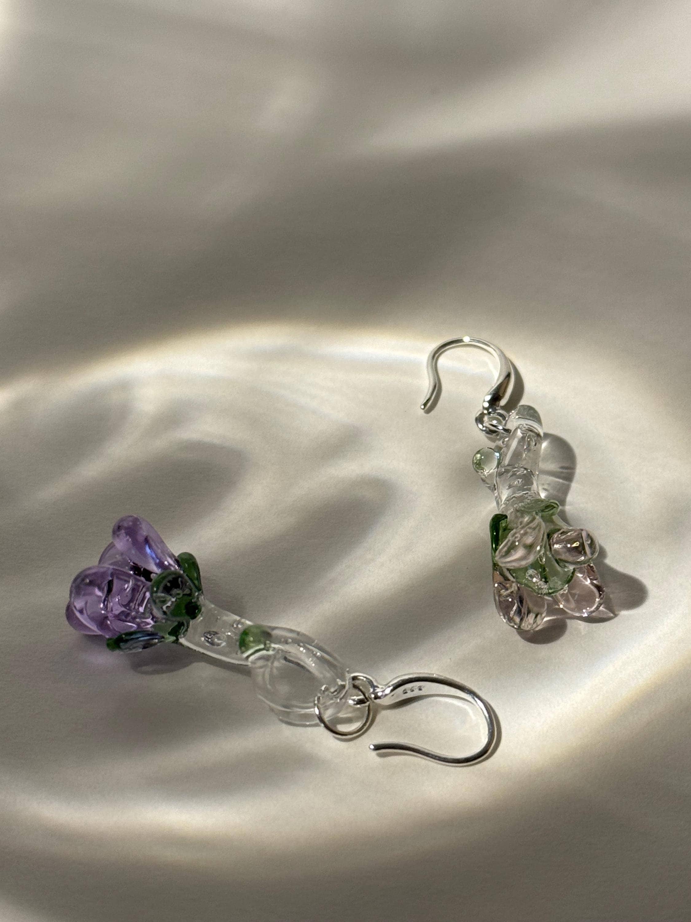 Handmade Lilac & Rose Glass Flower Earrings