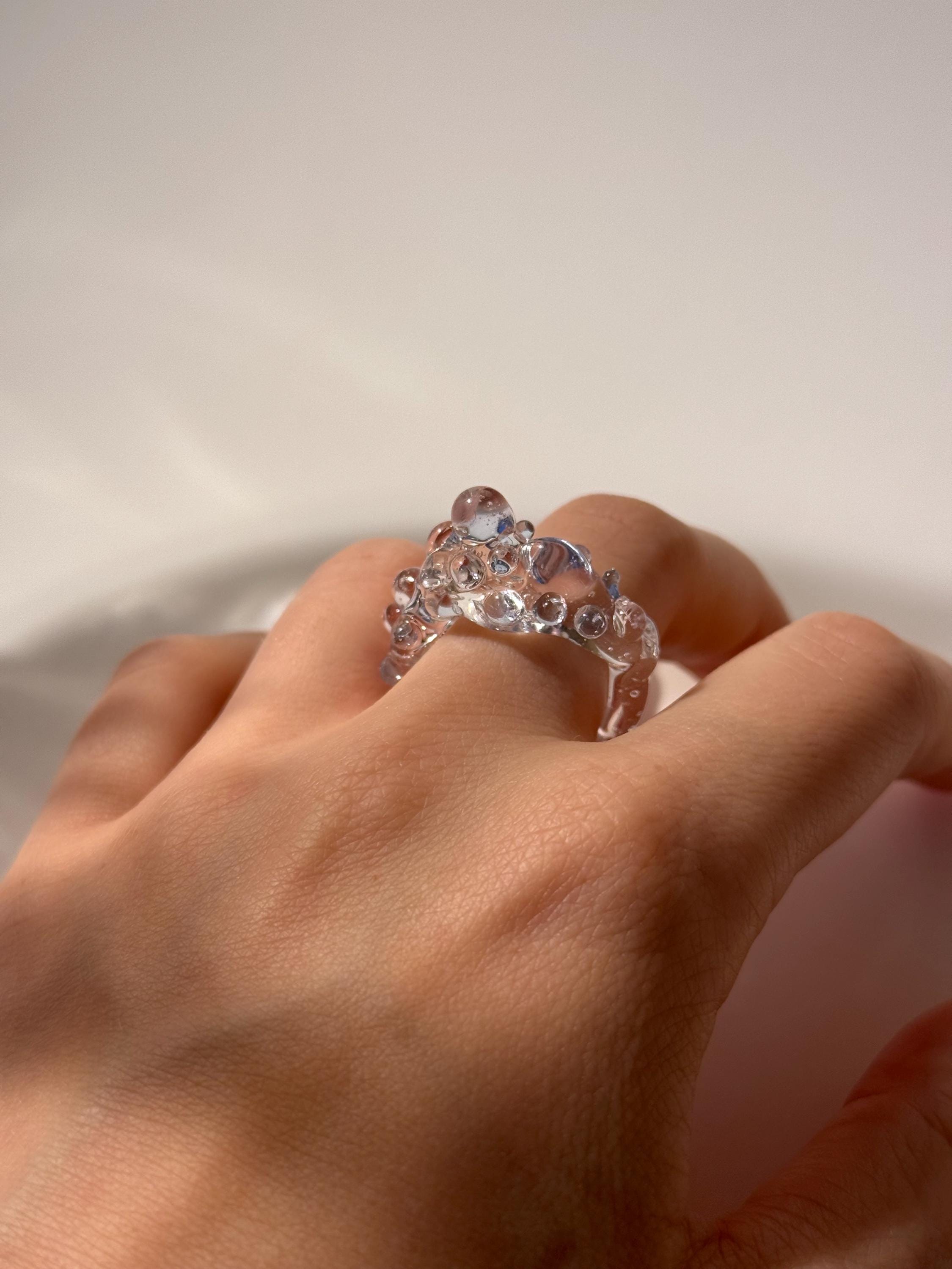 Bubbly Blue & Rose Glass Ring: Handmade Borosilicate Jewelry