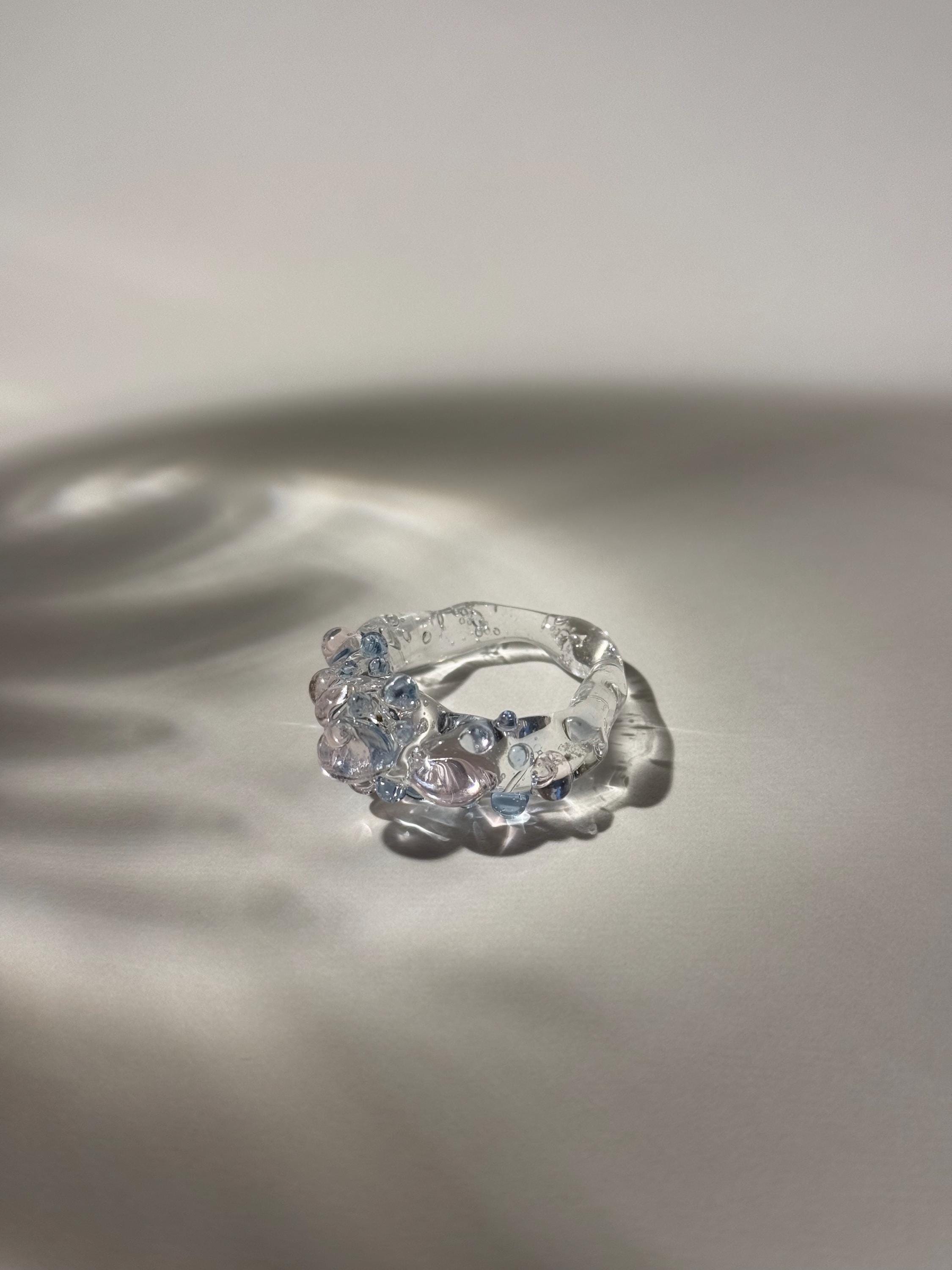Bubbly Blue & Rose Glass Ring: Handmade Borosilicate Jewelry