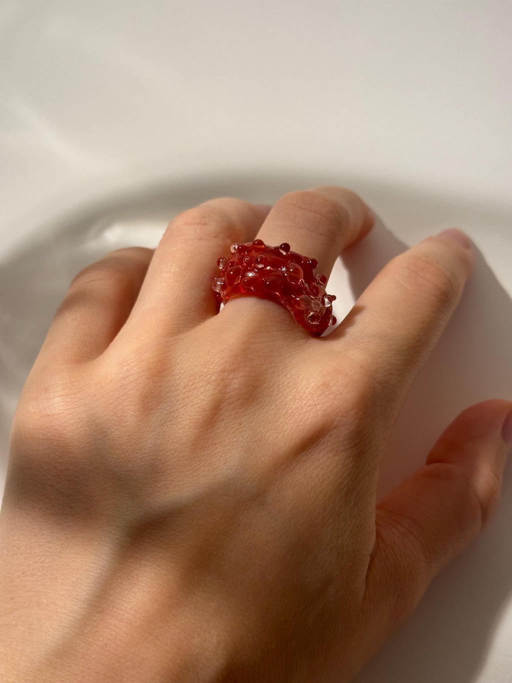 Chunky Red and Pink Glass Ring