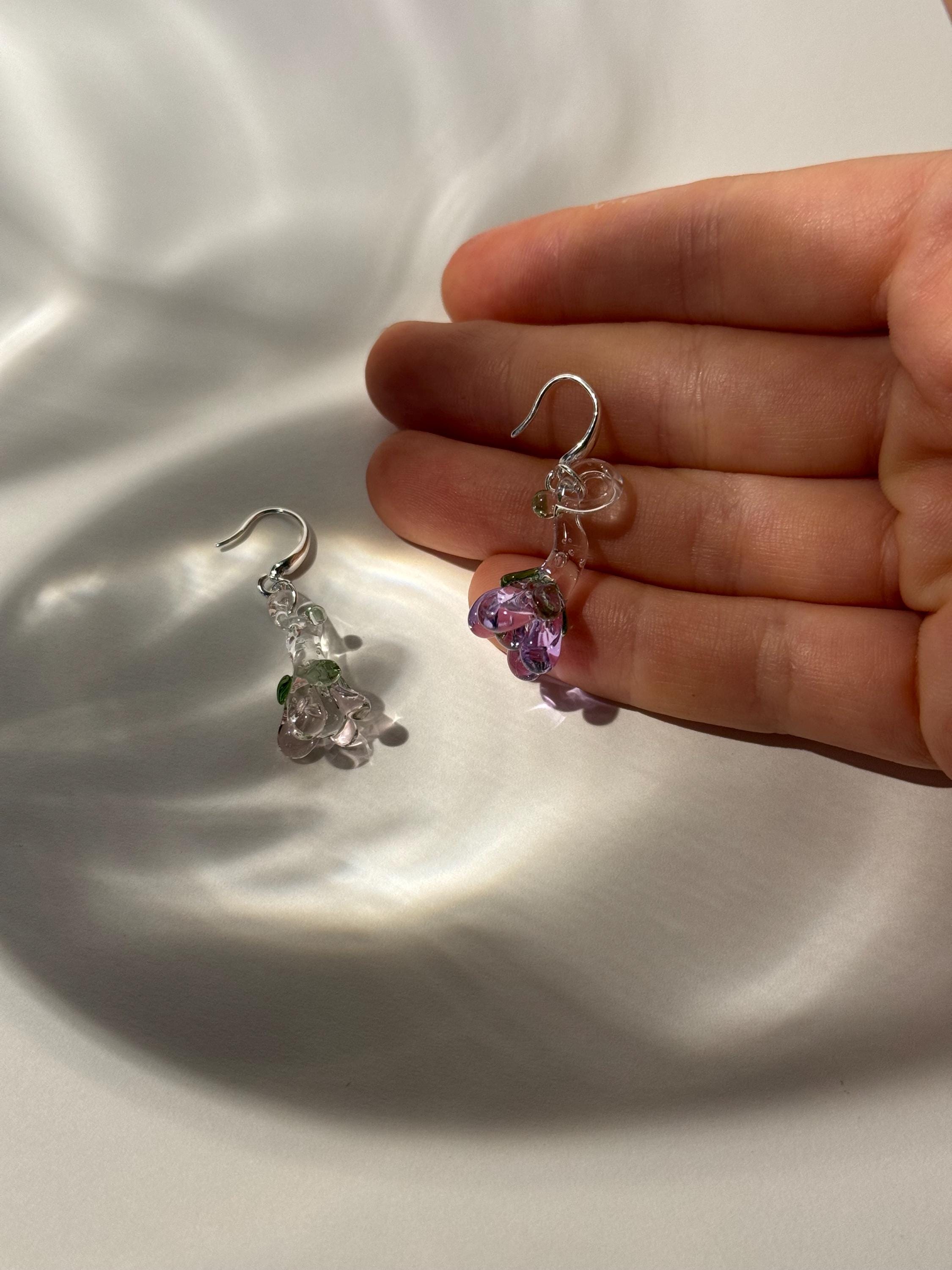 Handmade Lilac & Rose Glass Flower Earrings