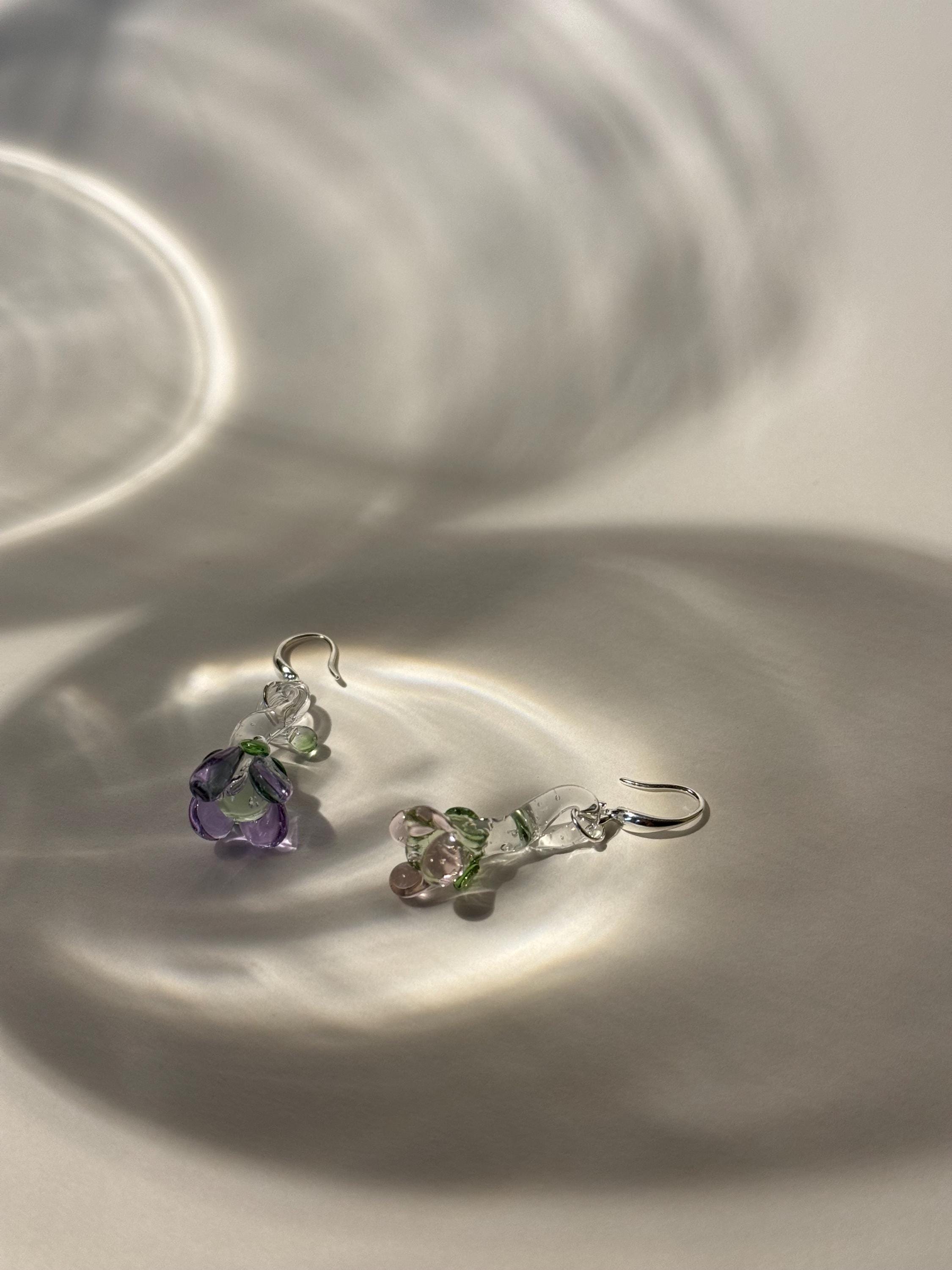 Handmade Lilac & Rose Glass Flower Earrings