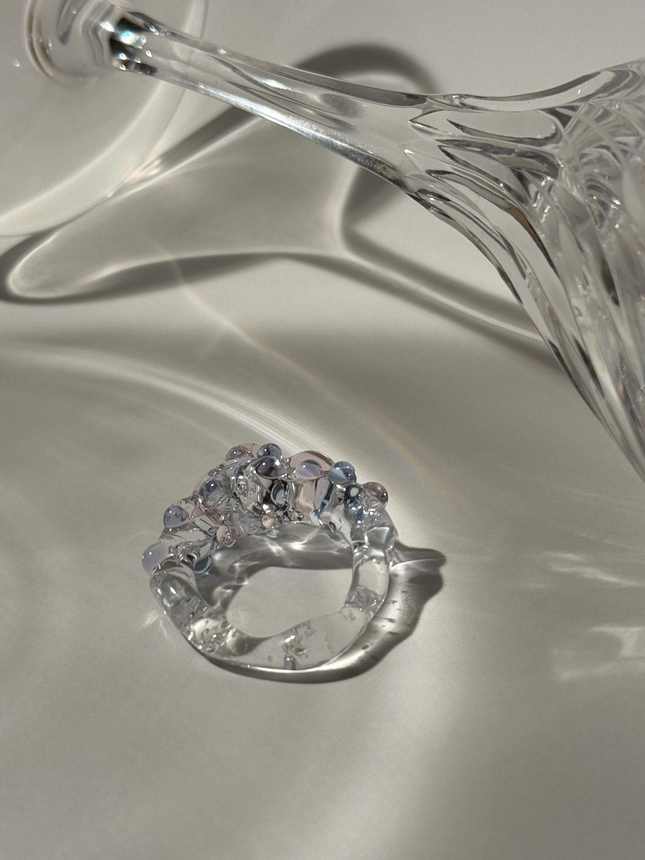 Bubbly Blue & Rose Glass Ring: Handmade Borosilicate Jewelry