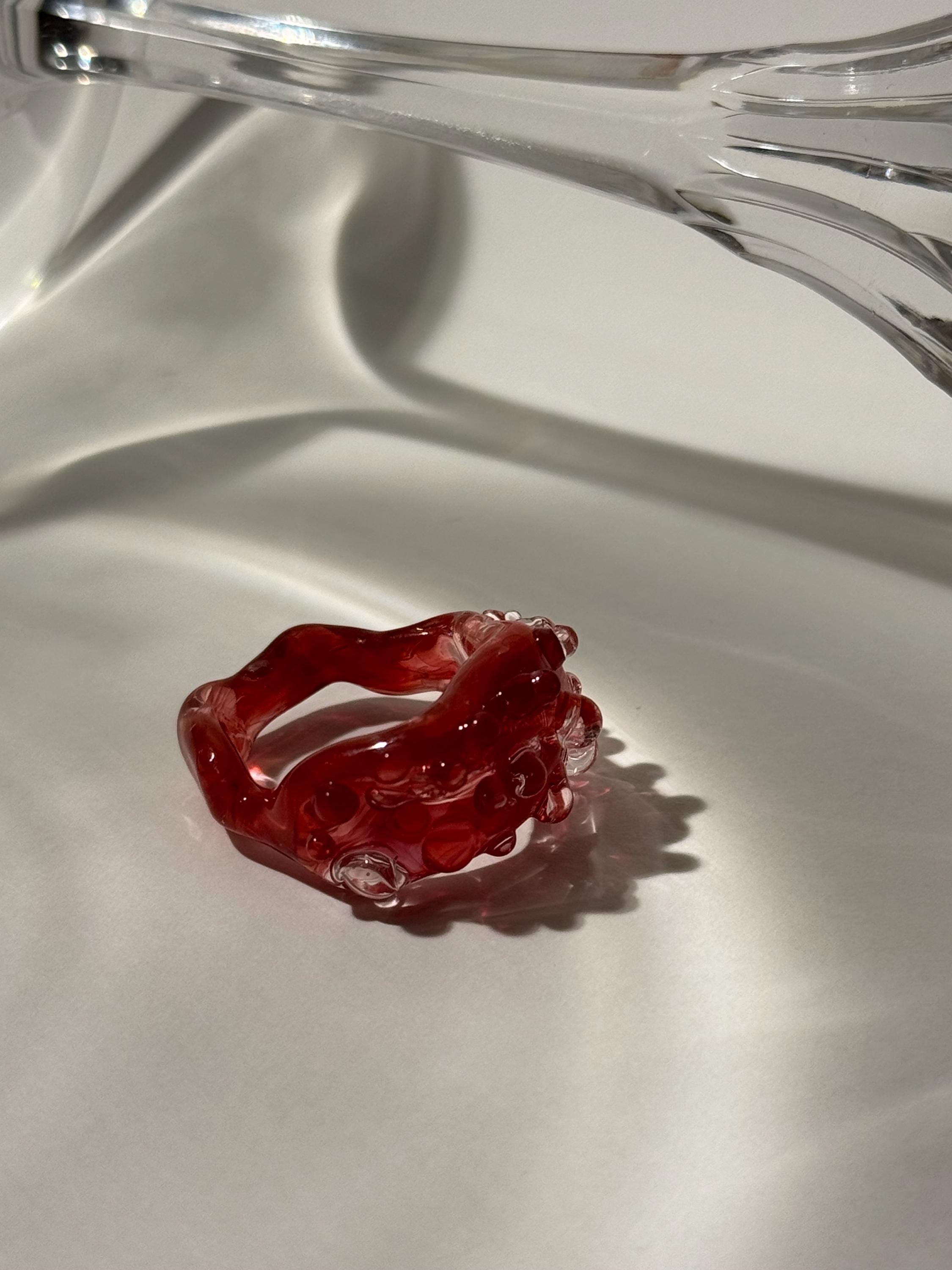 Chunky Red and Pink Glass Ring