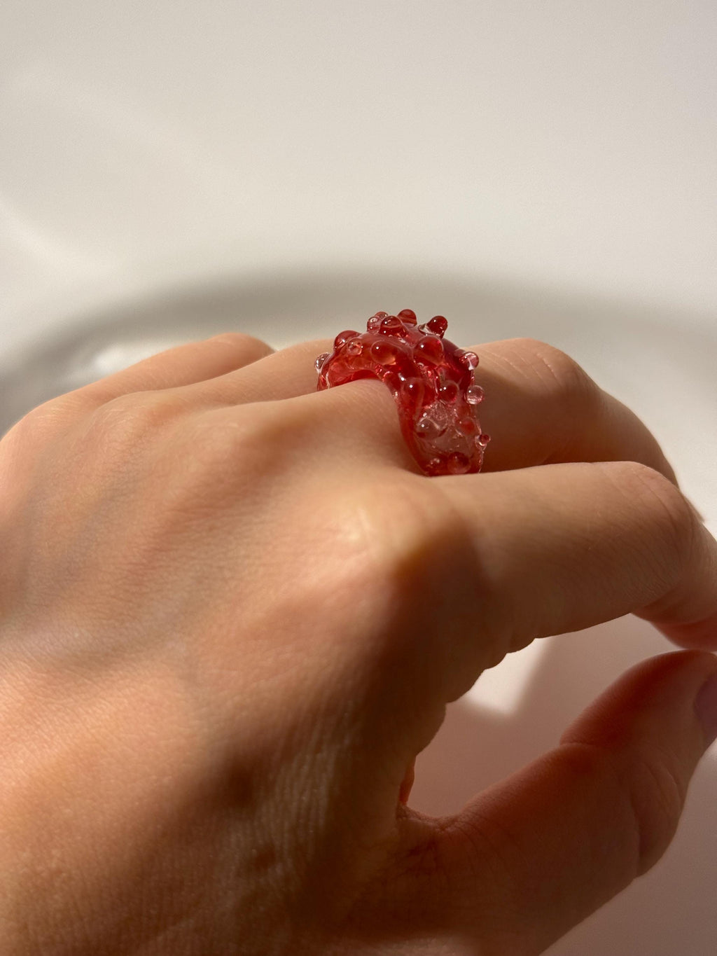 Chunky Red and Pink Glass Ring