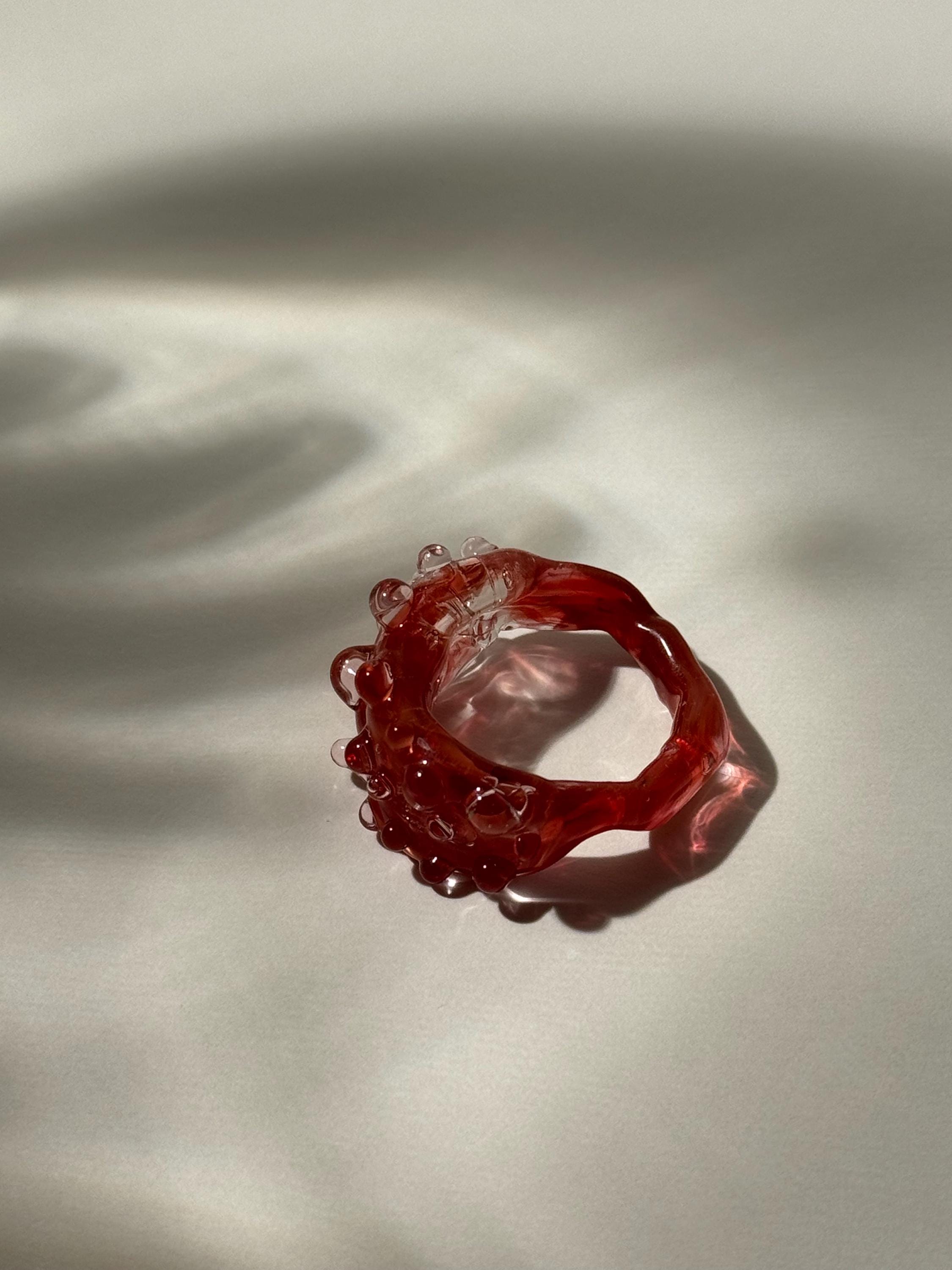 Chunky Red and Pink Glass Ring