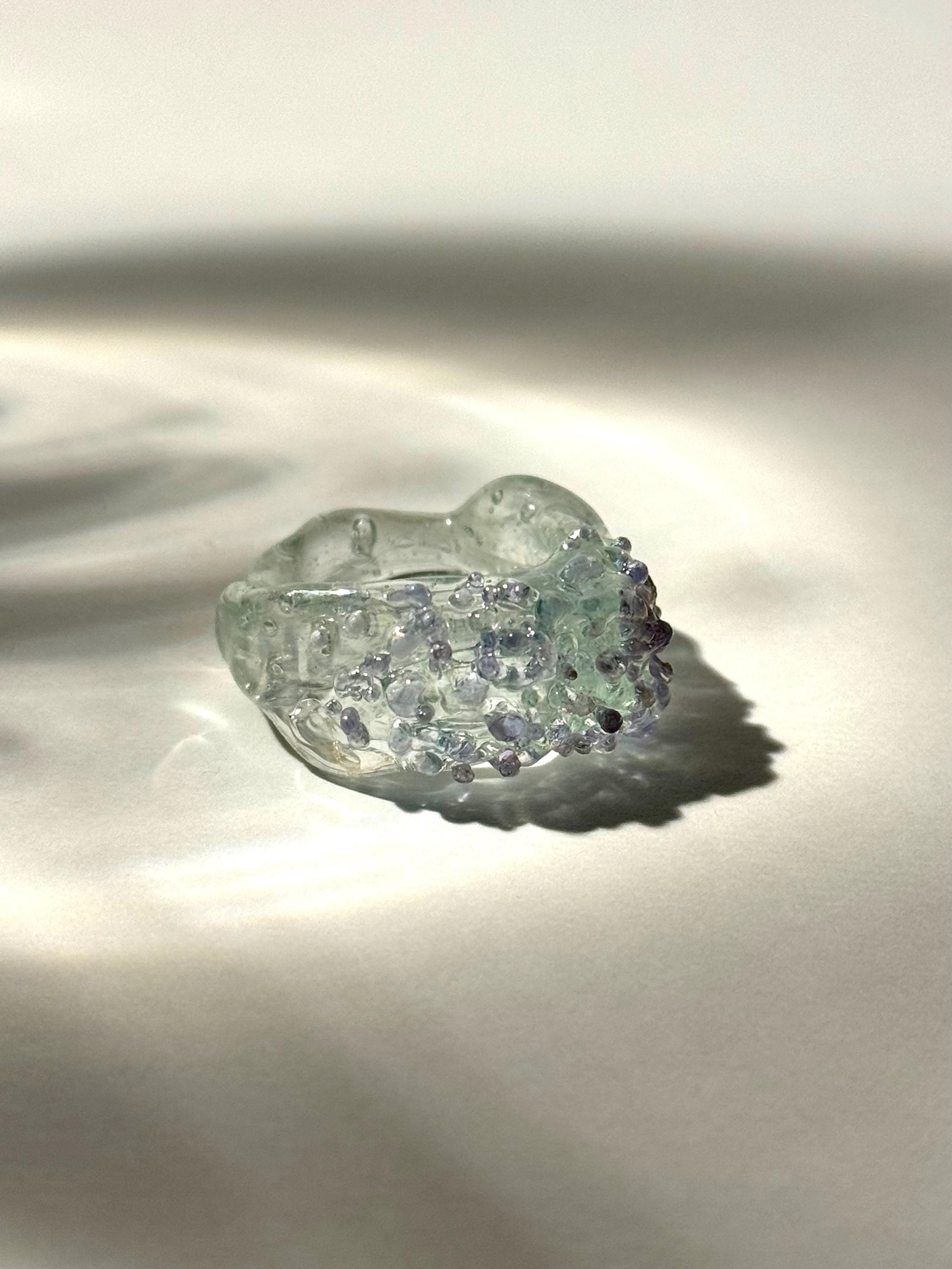Handmade Turquoise and Violet Fairy Pond Glass Ring